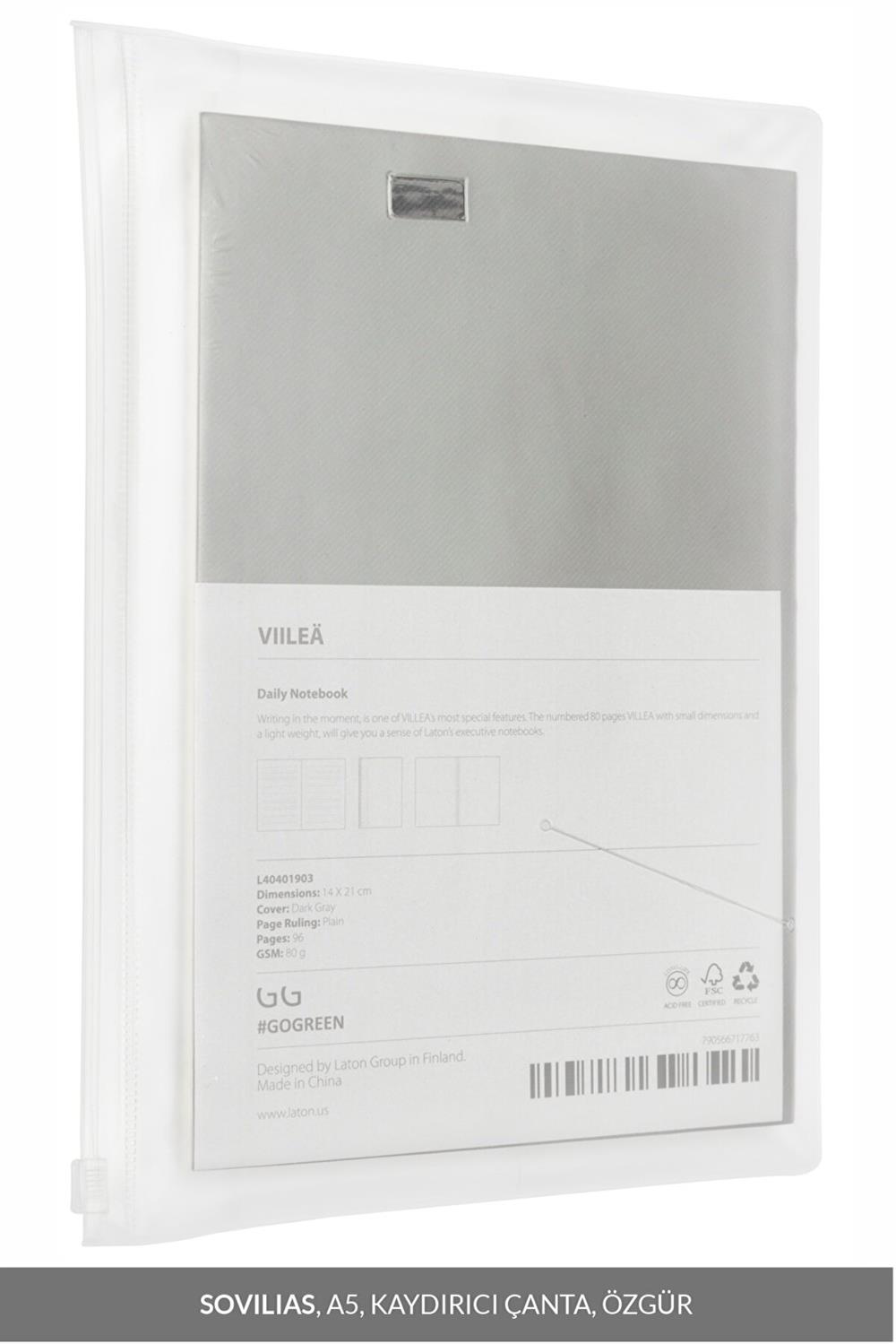 Laton Vııleä Gri, A5, Not Defteri, Premıum Termo Deri Yumuşak Kapak, Pvc Çanta, Pvc Yapıştırıcı Cep, 96 Sayfa