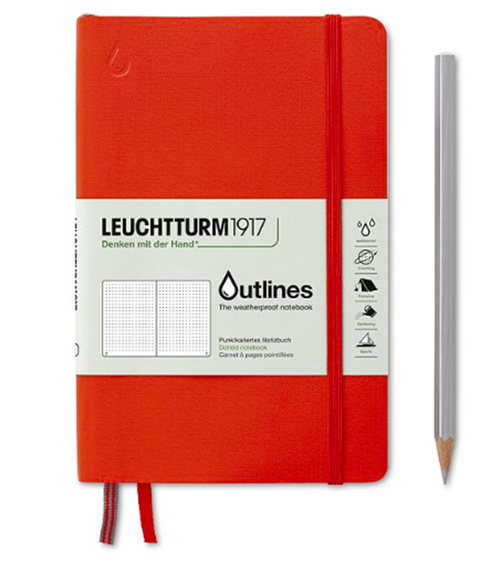 Leuchtturm1917 Outlines, Hava Koşullarına Dayanıklı B6+, Yumuşak Deri Kapak Signal Orange Defter