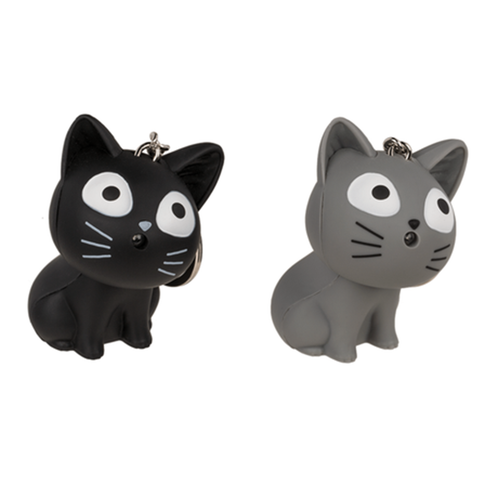 Miyavlayan ve Led Işıklı Kedi Anahtarlık Siyah