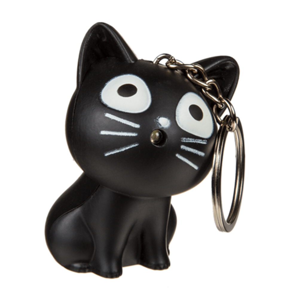 Miyavlayan ve Led Işıklı Kedi Anahtarlık Siyah