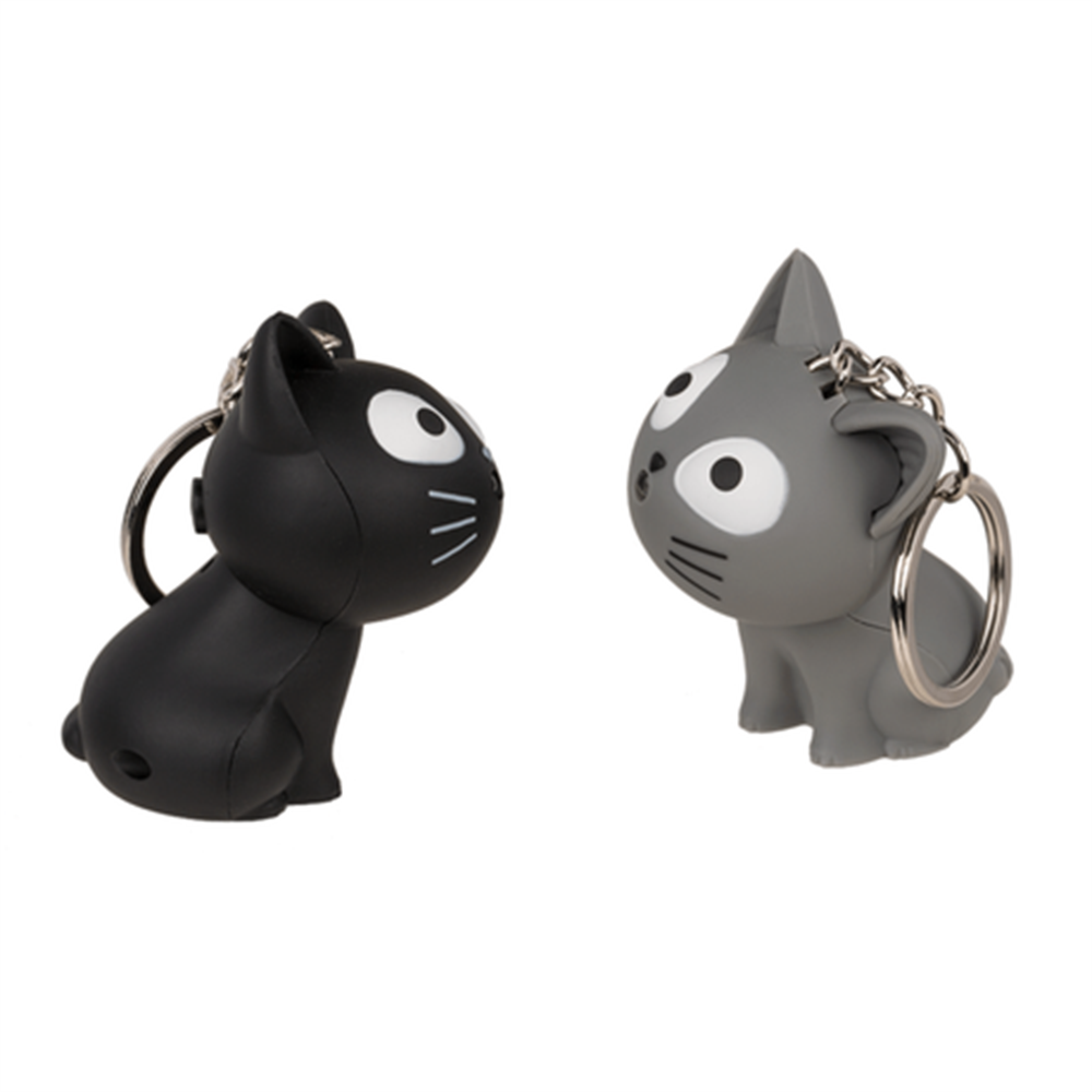 Miyavlayan ve Led Işıklı Kedi Anahtarlık Siyah