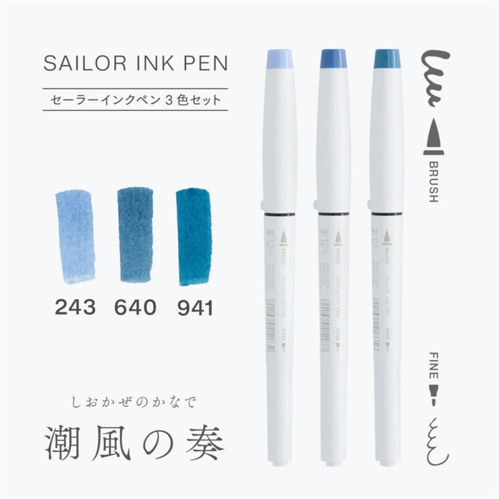 Sailor Ink Pen 3'lü Set - Blue Tones