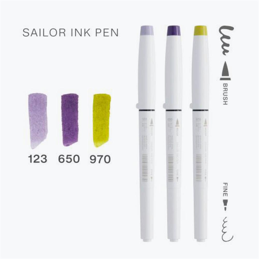 Sailor Ink Pen 3'lü Set - Purple, Lilac and Mustard