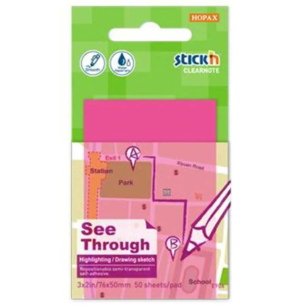 Stickn Şeffaf Yapışkanlı Not Kağıdı Neon Pembe 76x50 mm