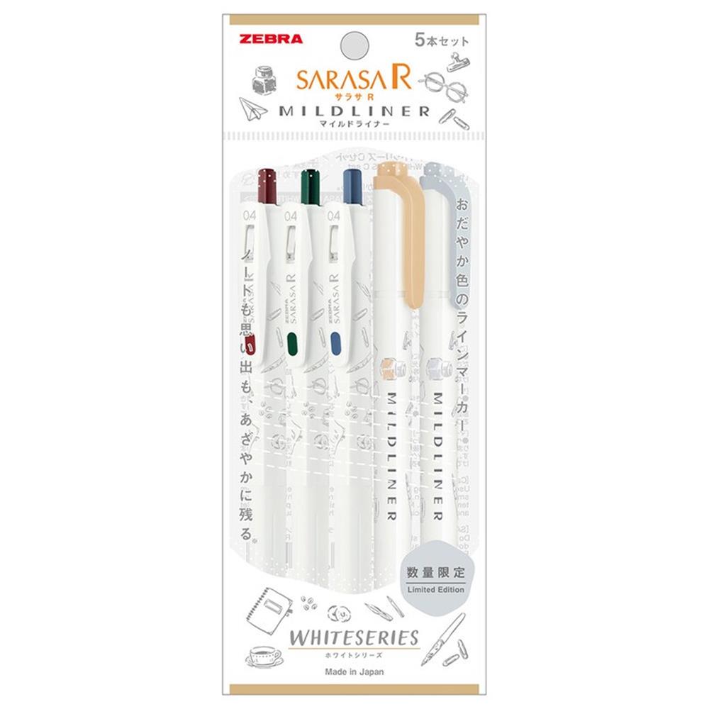 Zebra Sarasa Limited Edition White Series Stationery Set  3 Jel Kalem + 2 Fosforlu Kalem