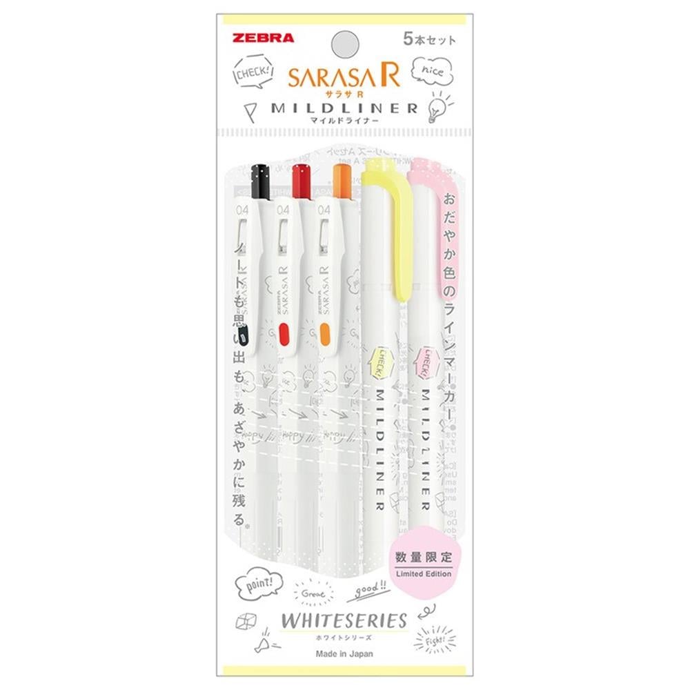 Zebra Sarasa Limited Edition White Series Check!  Set  3 Jel Kalem + 2 Fosforlu Kalem
