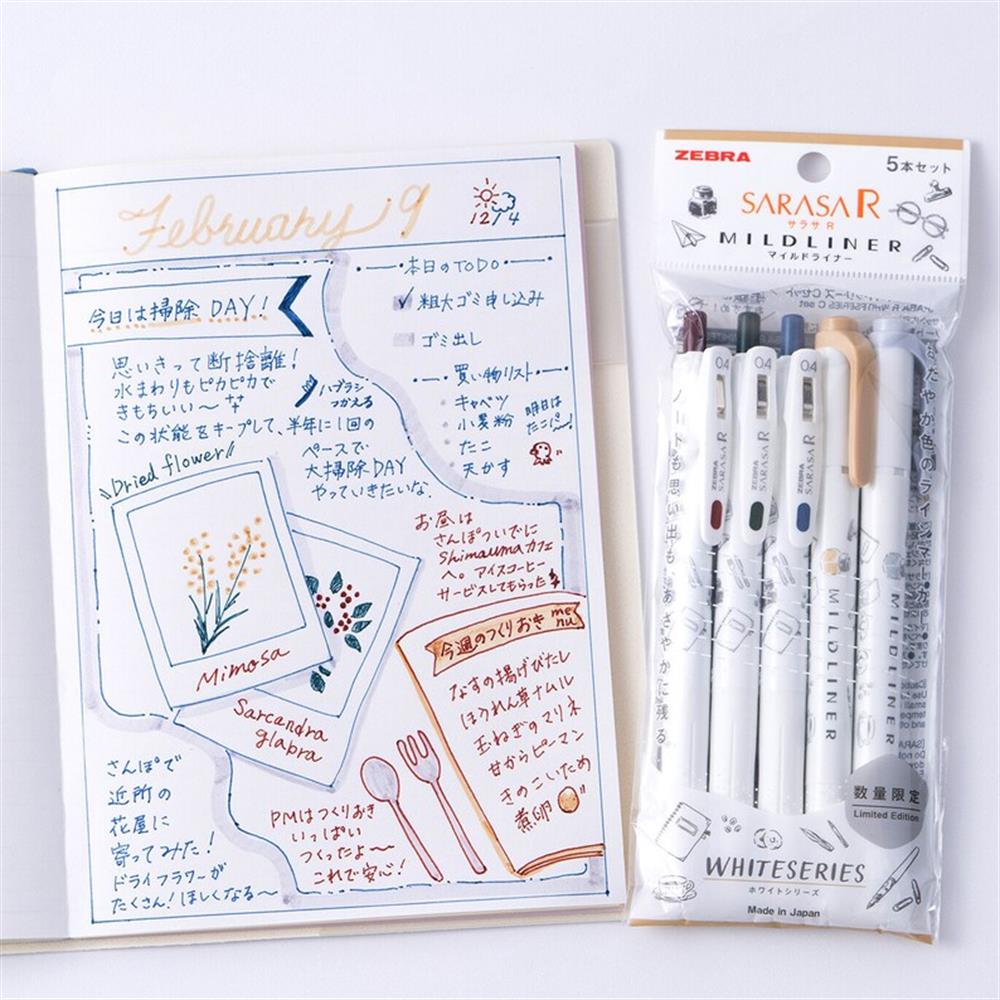 Zebra Sarasa Limited Edition White Series Stationery Set  3 Jel Kalem + 2 Fosforlu Kalem