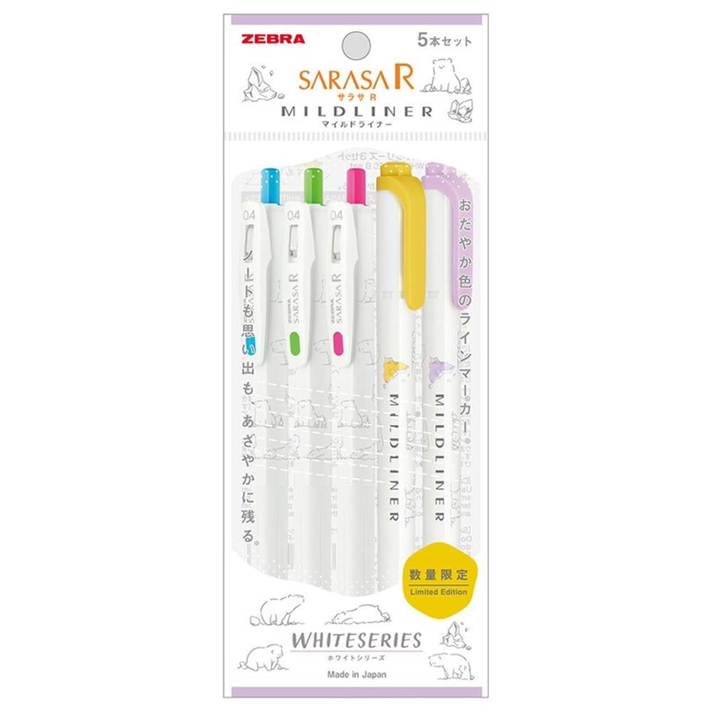 Zebra Sarasa Limited Edition White Series Polar Bear Set  3 Jel Kalem + 2 Fosforlu Kalem