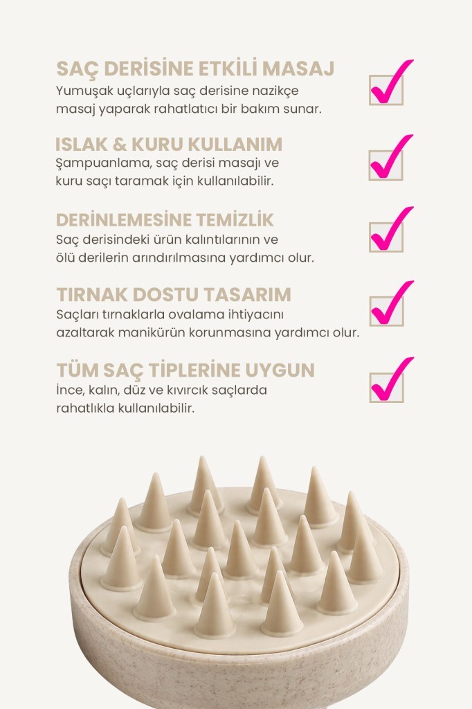 POP Beauty Saç Bakım Fırçası, Saç Derisine Masaj Yapan Şampuan Tarağı, Duş Fırçası (BEJ) POPBeauty0007