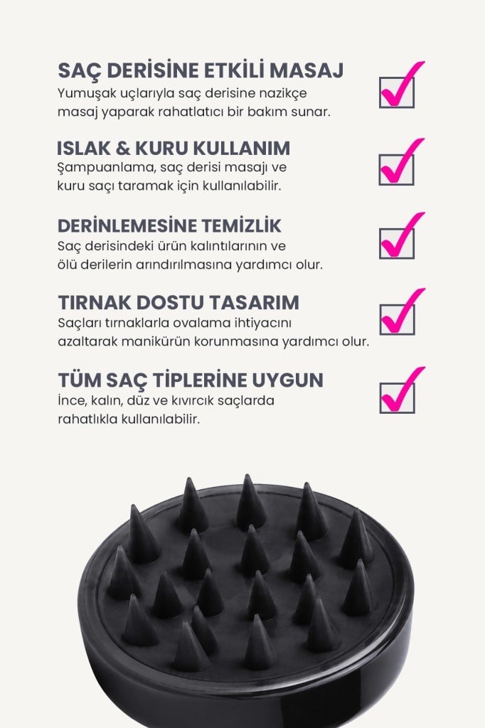 POP Beauty Saç Bakım Fırçası, Saç Derisine Masaj Yapan Şampuan Tarağı, Duş Fırçası (SİYAH) POPBeauty0003