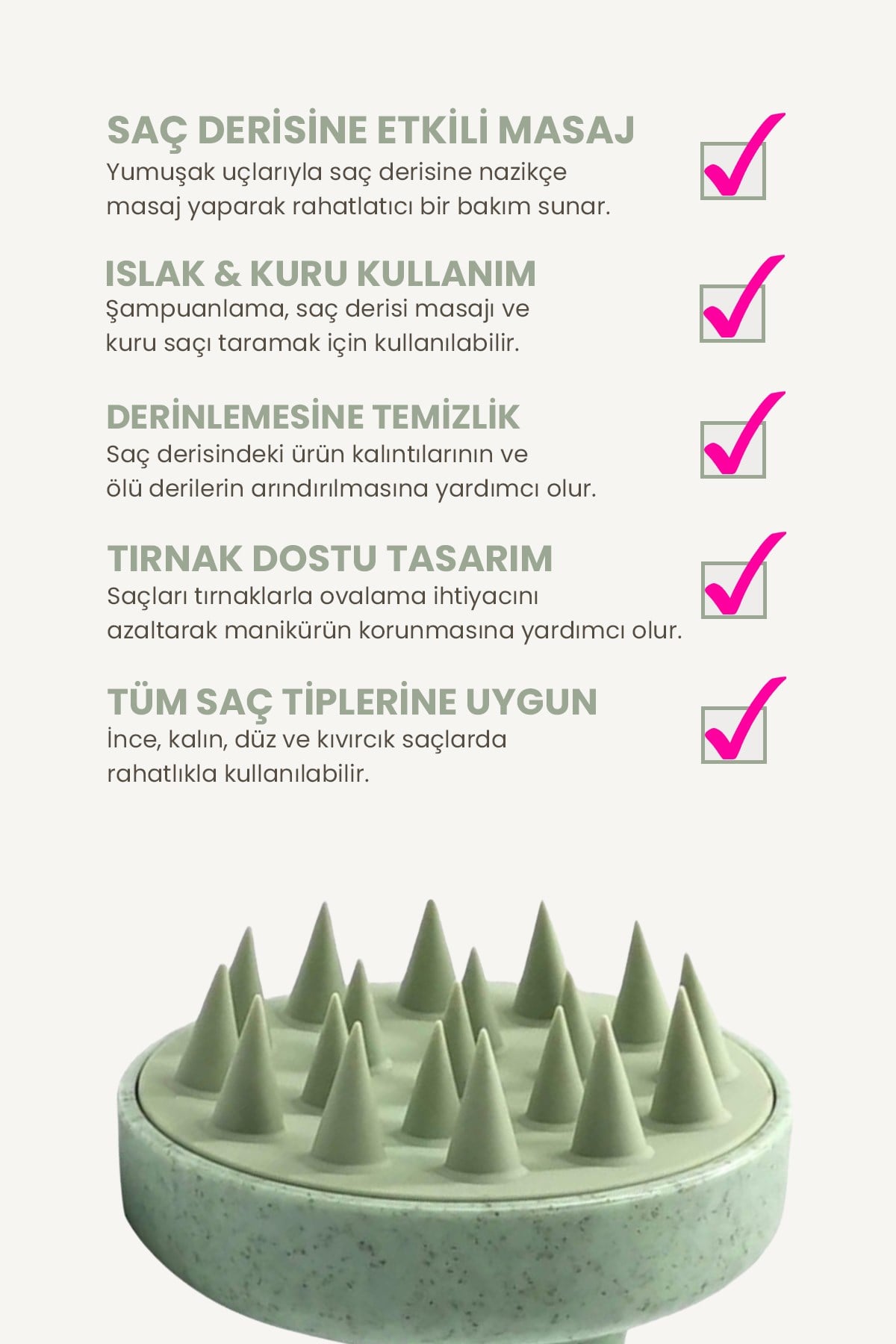 POP Beauty Saç Bakım Fırçası, Saç Derisine Masaj Yapan Şampuan Tarağı, Duş Fırçası (PASTEL YEŞİL) POPBeauty0008