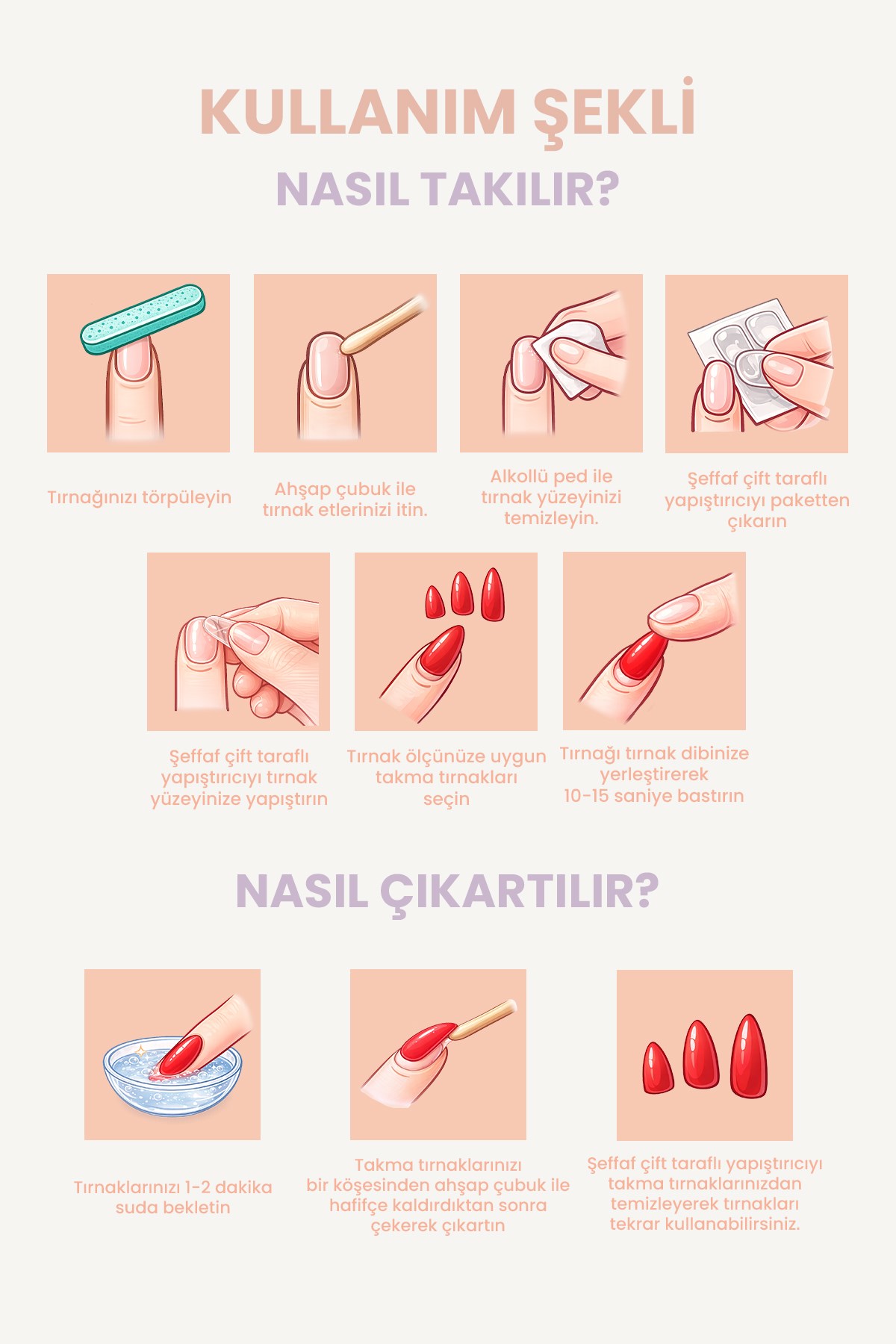 POP Beauty Şeffaf Takma Tırnak Seti, 24'lü Takma Tırnak, 24' Pro Yapıştırıcı, Törpü, Tırnak Eti Itici POPSEFFAF