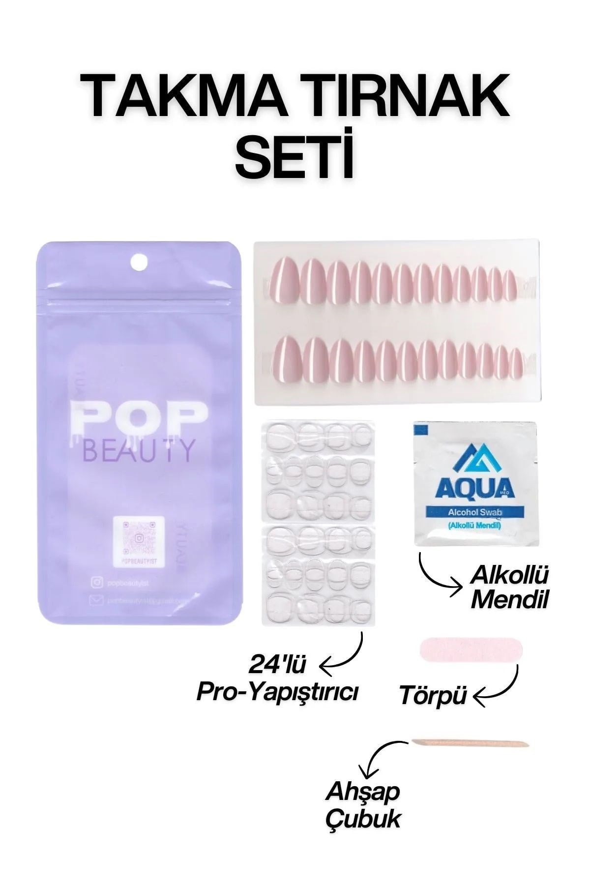 POP Beauty Takma Tırnak Seti & Zararsız yapıştırıcı POPBeauty10124