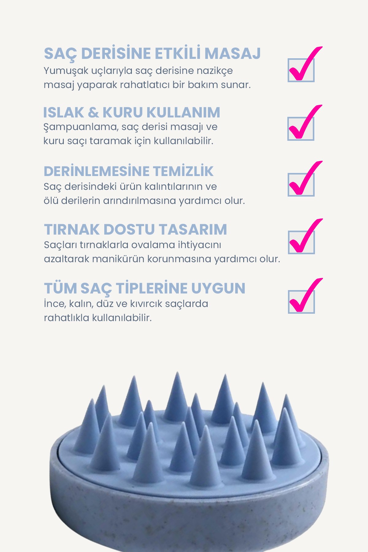 Saç Bakım Fırçası, Saç Derisine Masaj Yapan Şampuan Tarağı, Duş Fırçası (MAVİ)