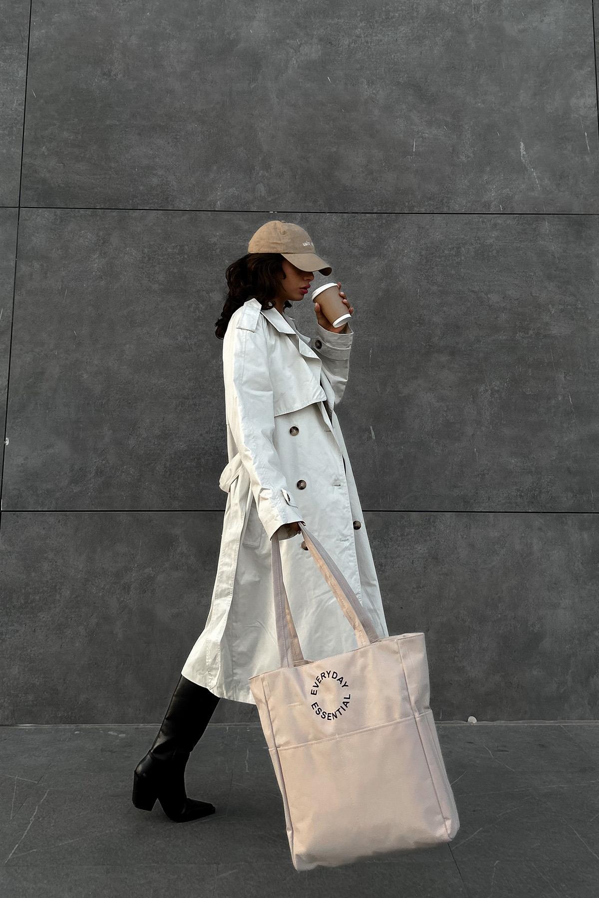 Bondit Kumaş Shopper Bag Kenza Krem