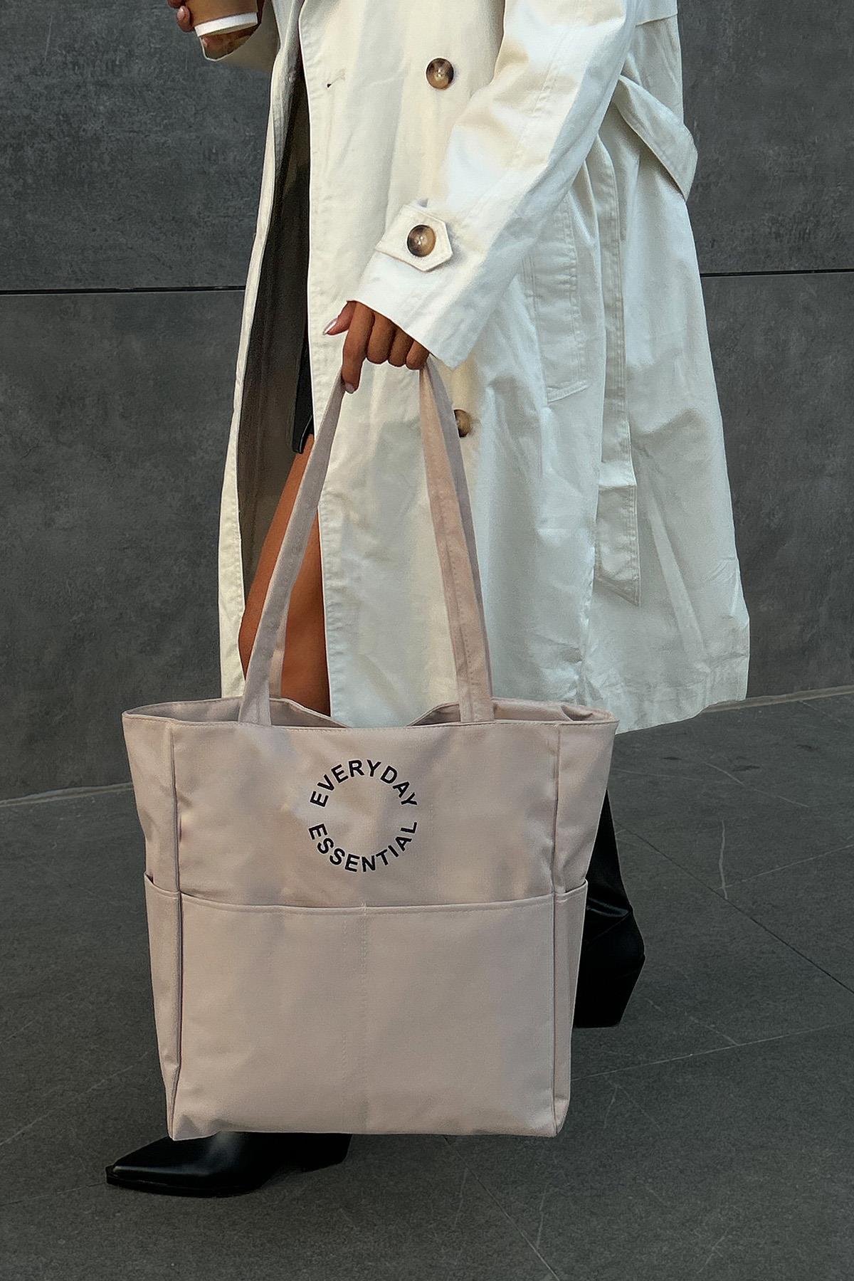 Bondit Kumaş Shopper Bag Kenza Krem