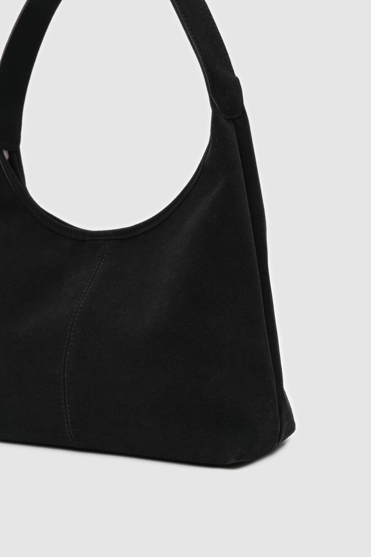 Gina Vintage Omuz Çantası Süet Siyah
