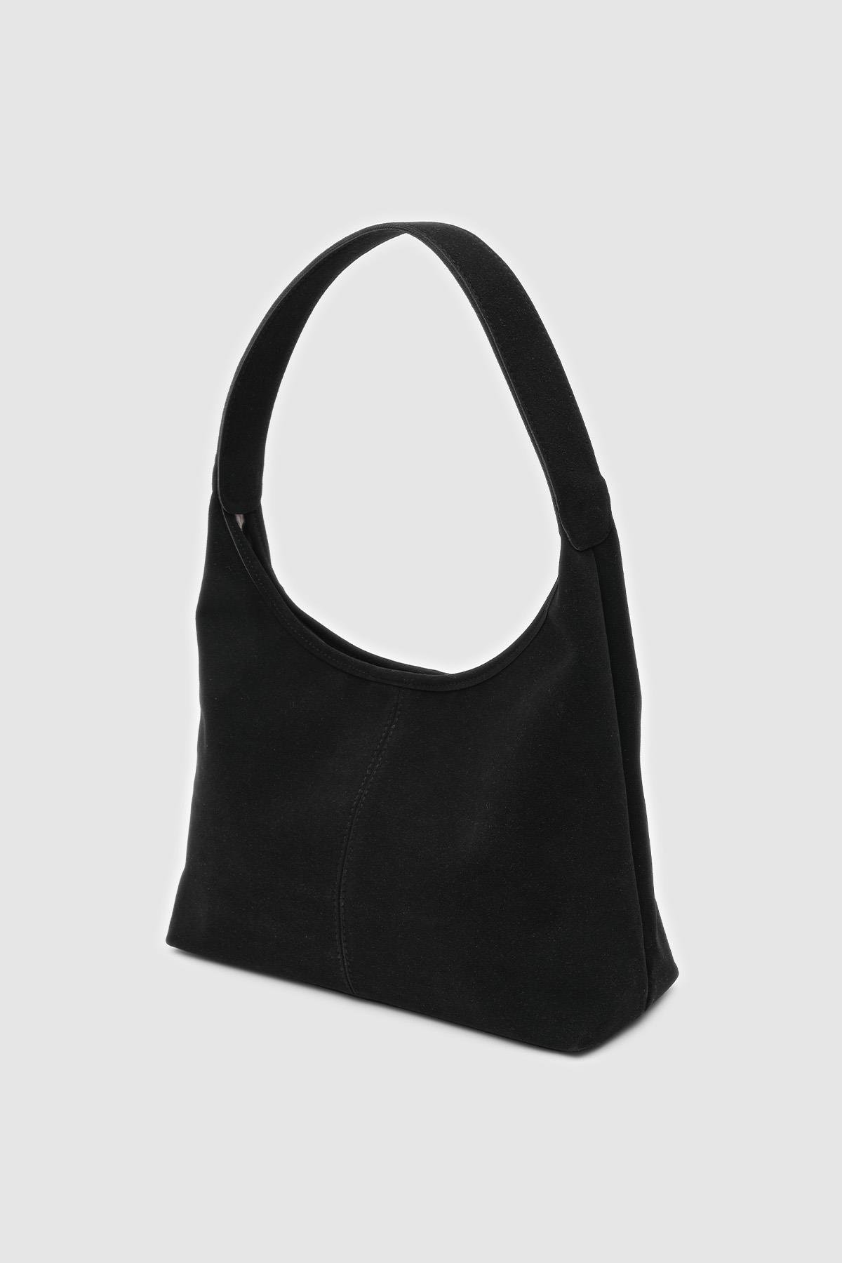 Gina Vintage Omuz Çantası Süet Siyah