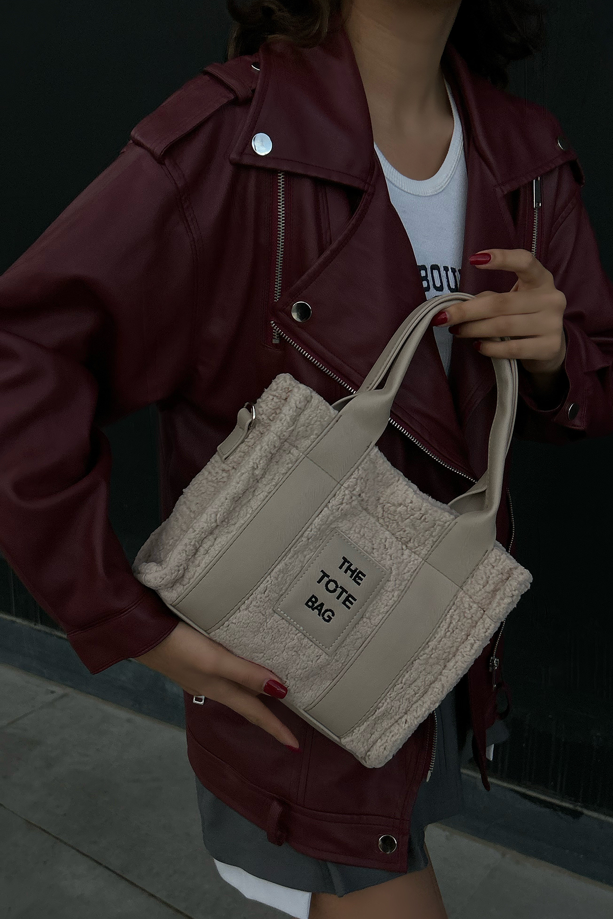 Kürklü Kadın Tote Bag Magnus Bej