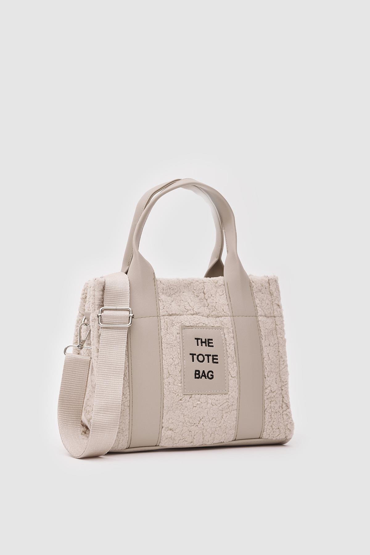 Kürklü Kadın Tote Bag Magnus Bej