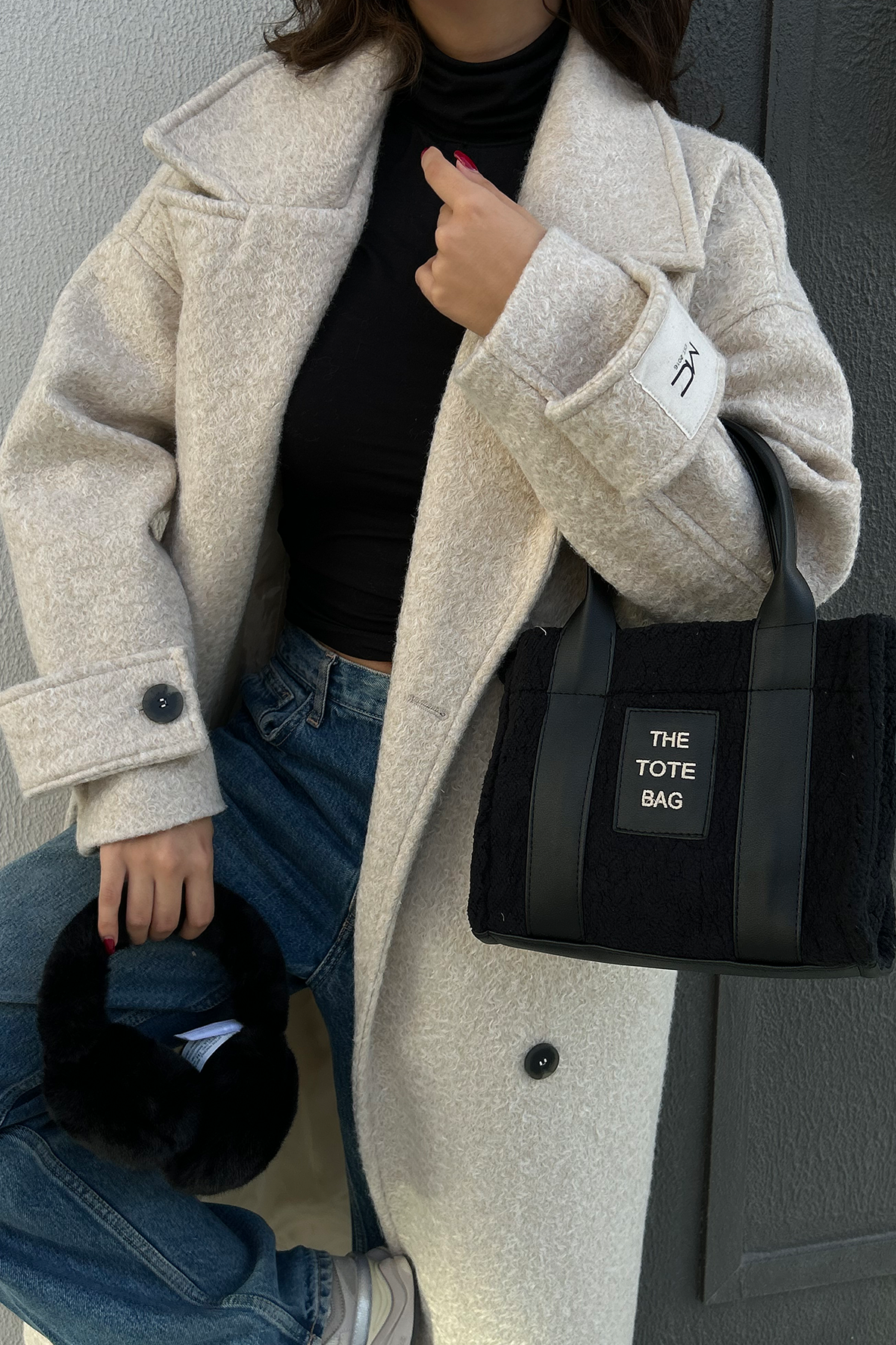 Kürklü Kadın Tote Bag Magnus Siyah