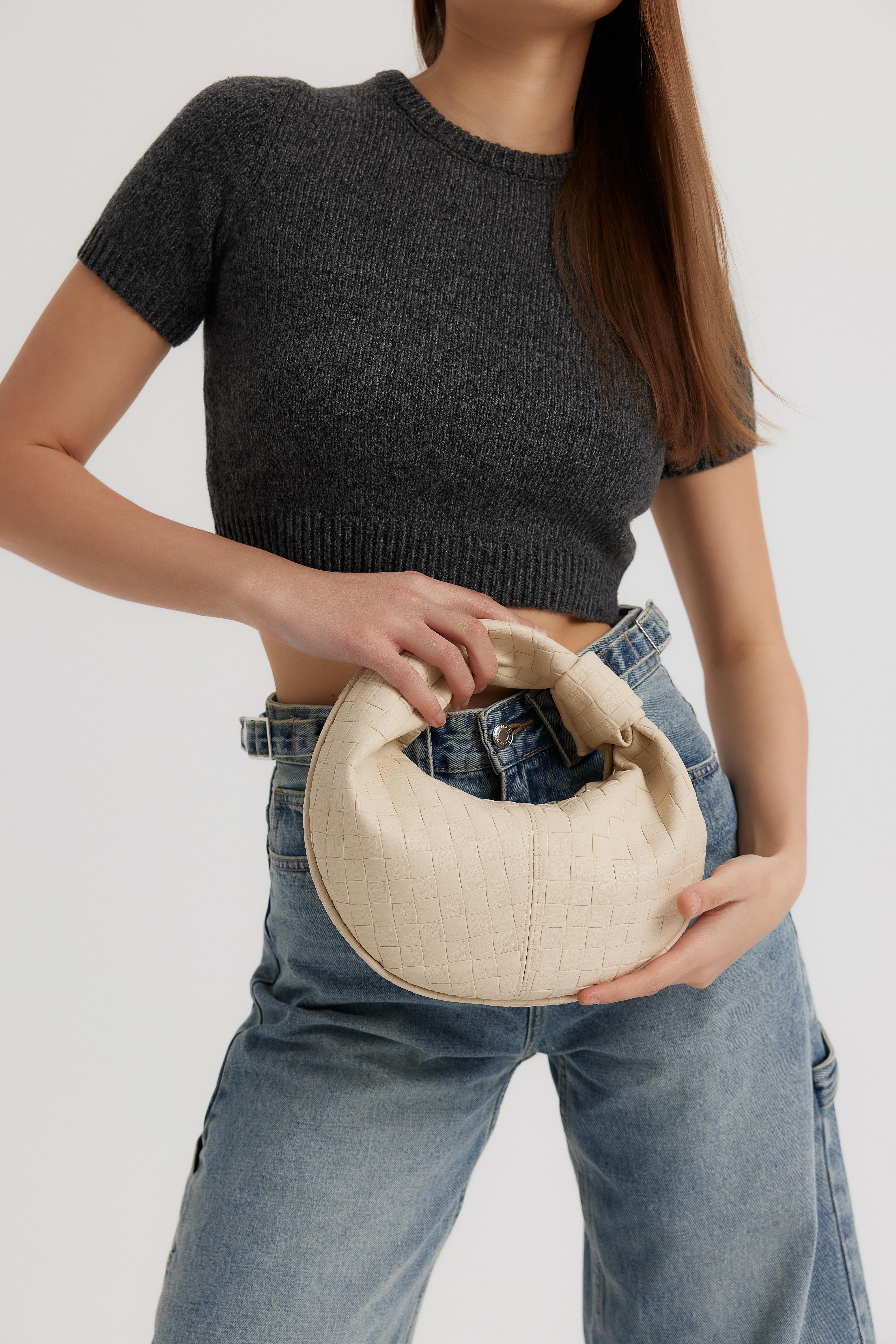 Örgü Detaylı Baget Çanta Capsule Bej