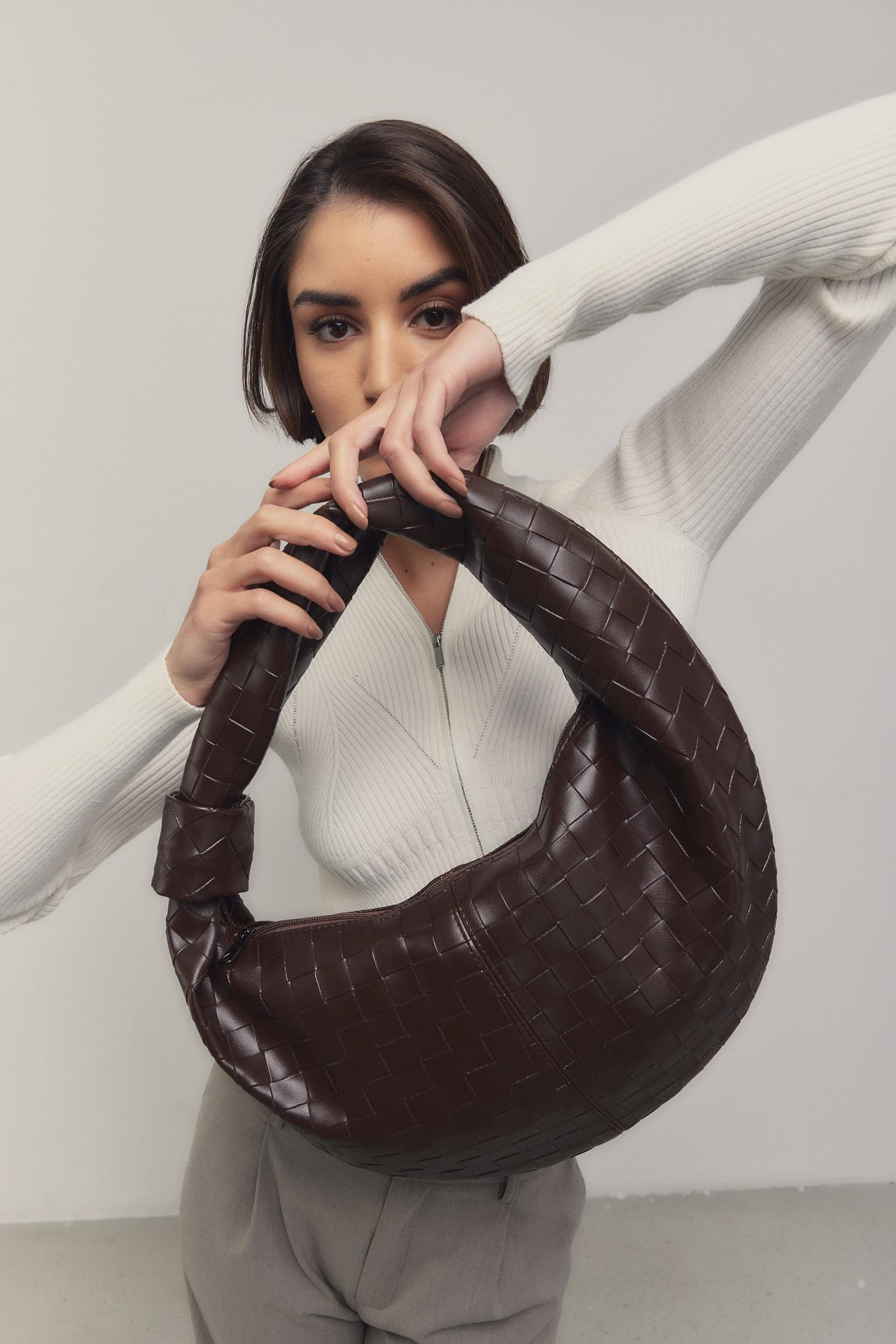 Örgülü Omuz Çantası Donna Acı Kahve
