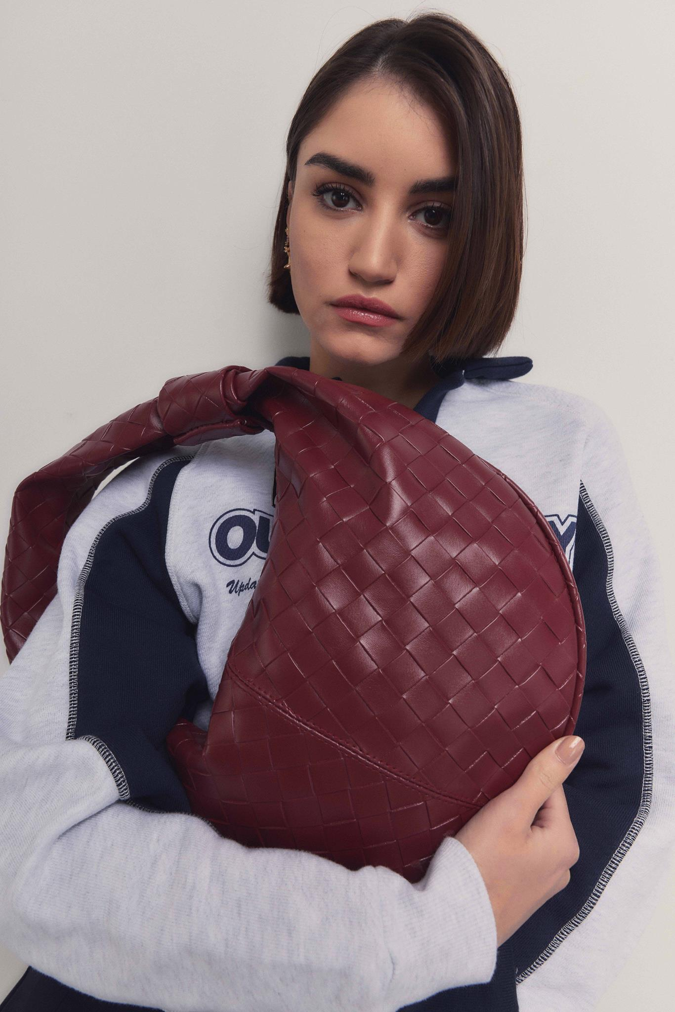 Örgülü Omuz Çantası Donna Bordo