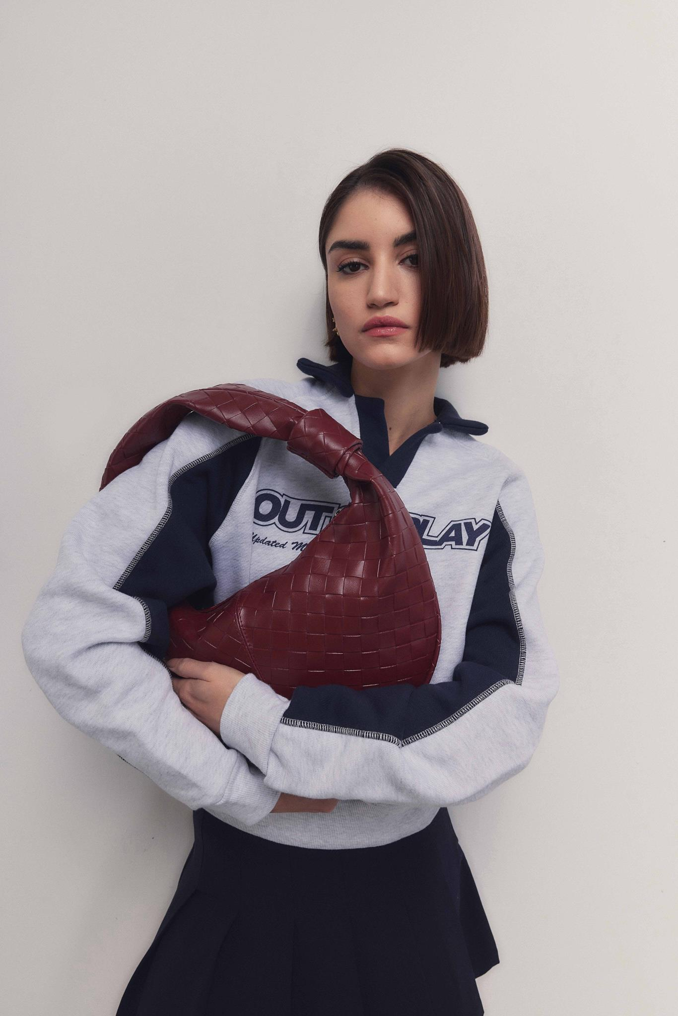 Örgülü Omuz Çantası Donna Bordo