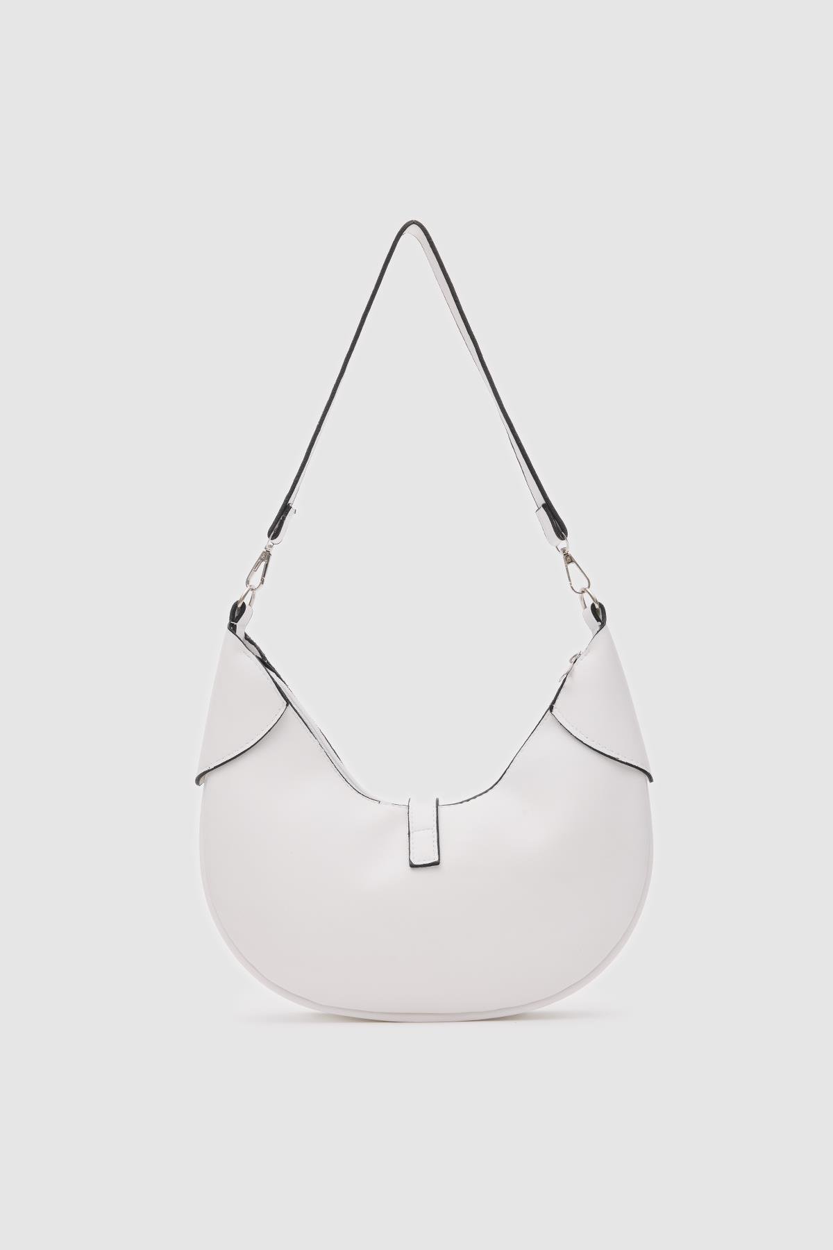 Oval Baget Çanta Suzu Beyaz