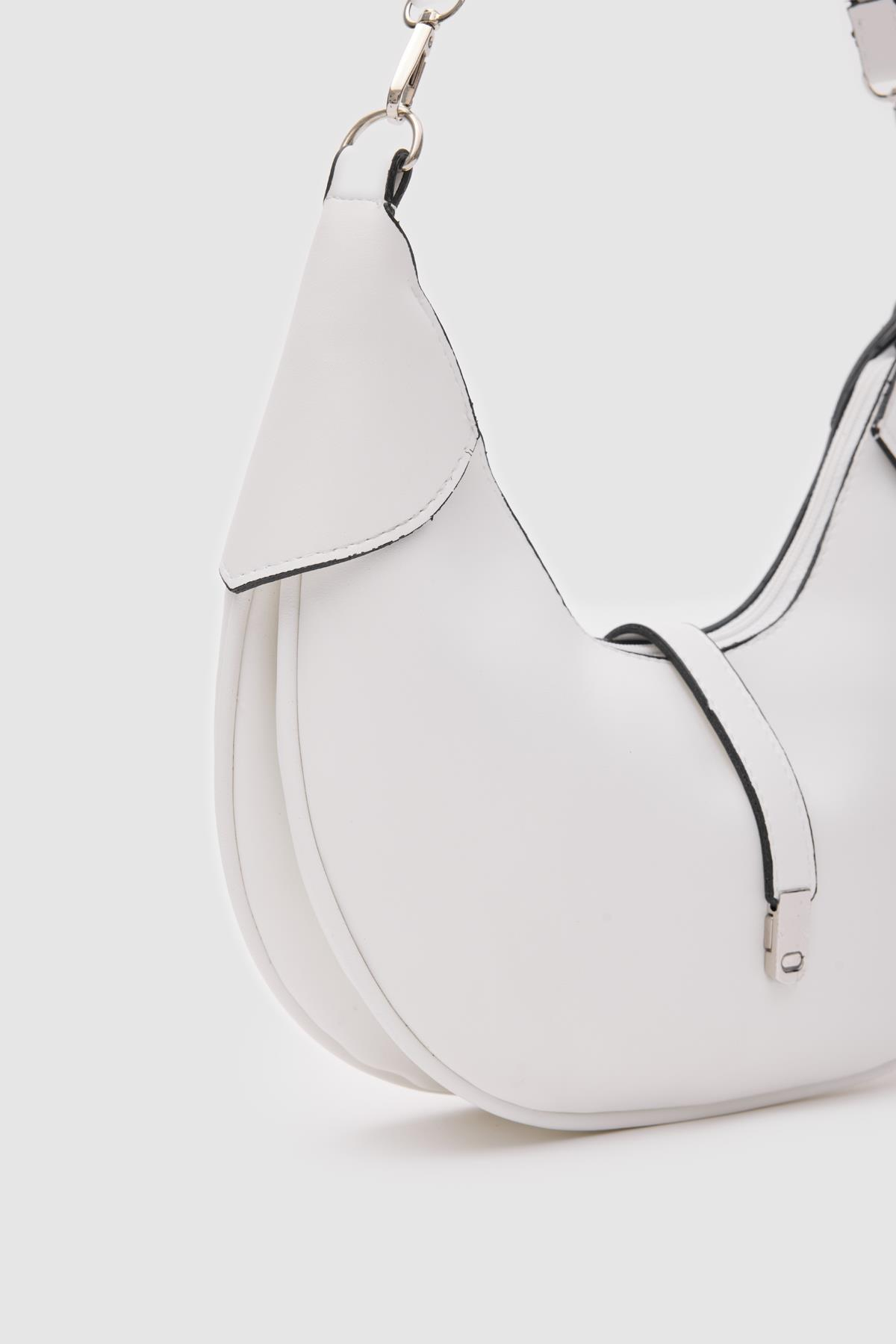 Oval Baget Çanta Suzu Beyaz