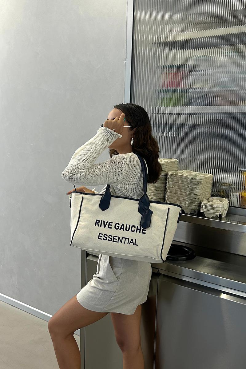 Rive Gauche Kanvas Lacivert Tote Çanta 