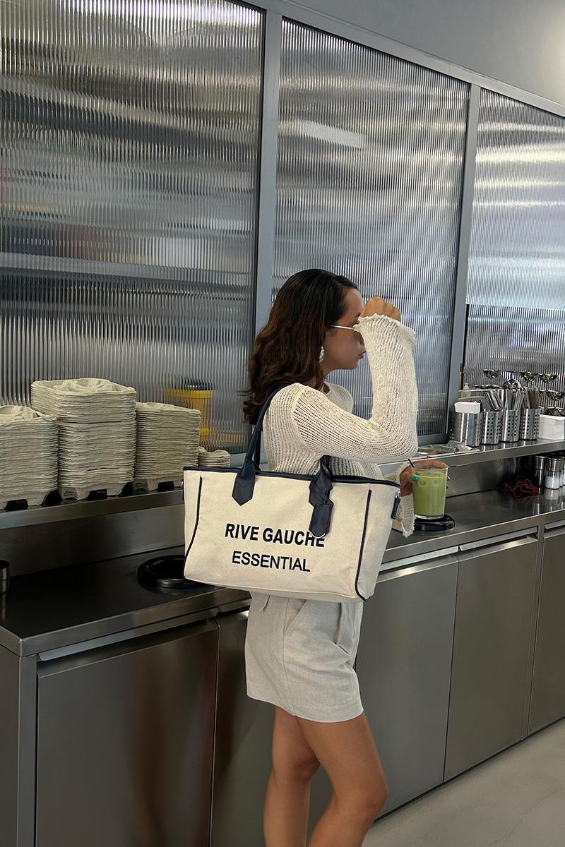 Rive Gauche Kanvas Lacivert Tote Çanta 