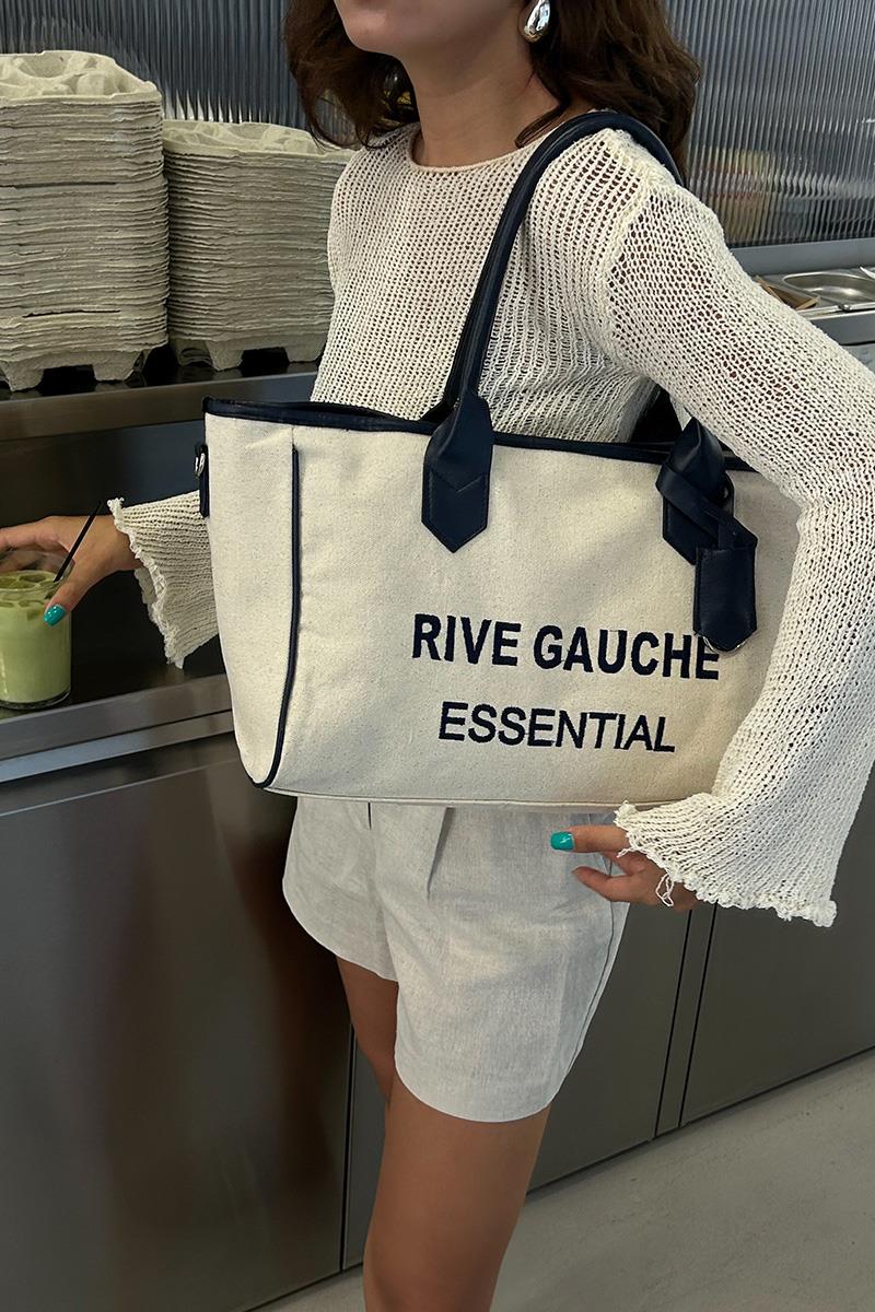 Rive Gauche Kanvas Lacivert Tote Çanta 