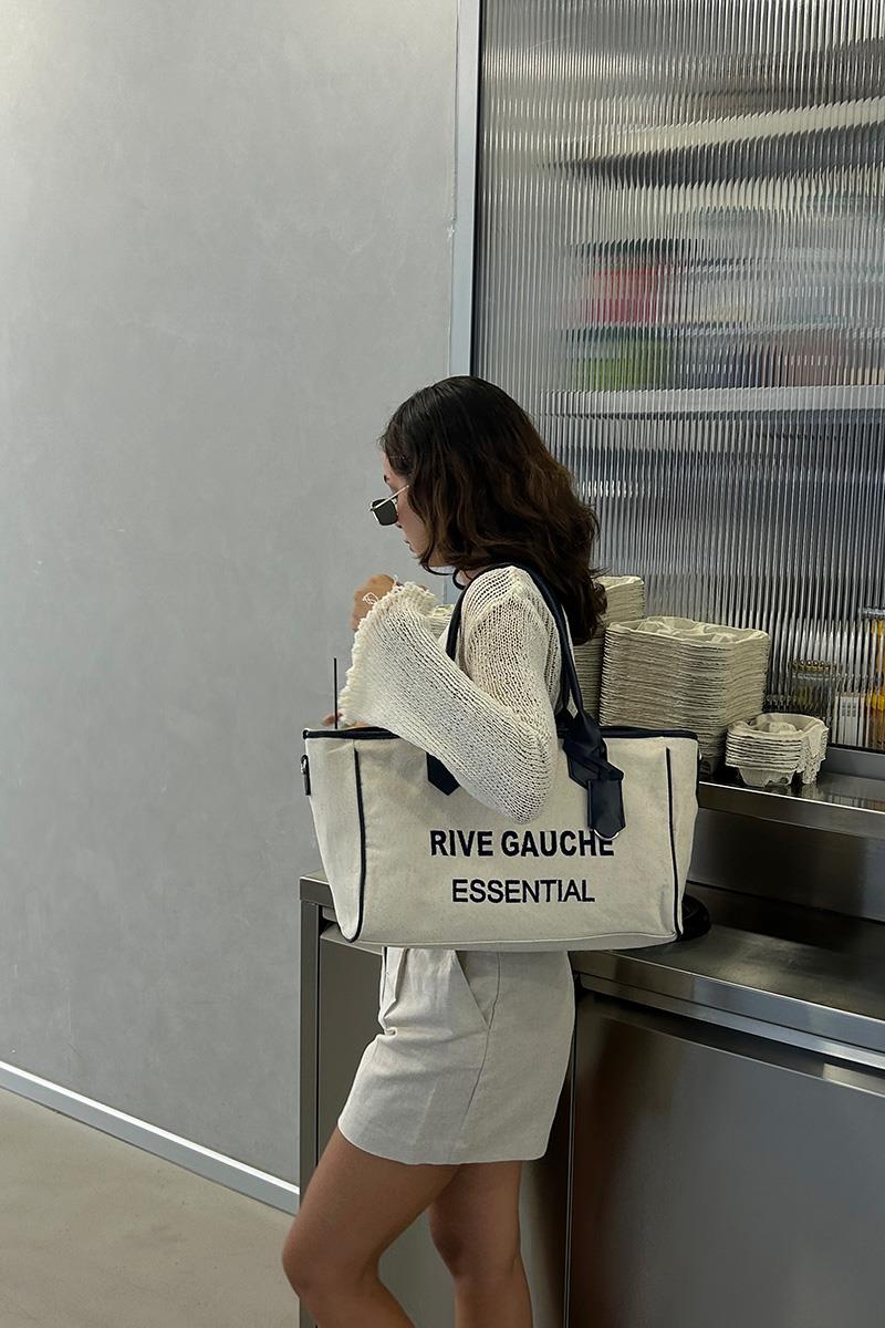 Rive Gauche Kanvas Lacivert Tote Çanta 