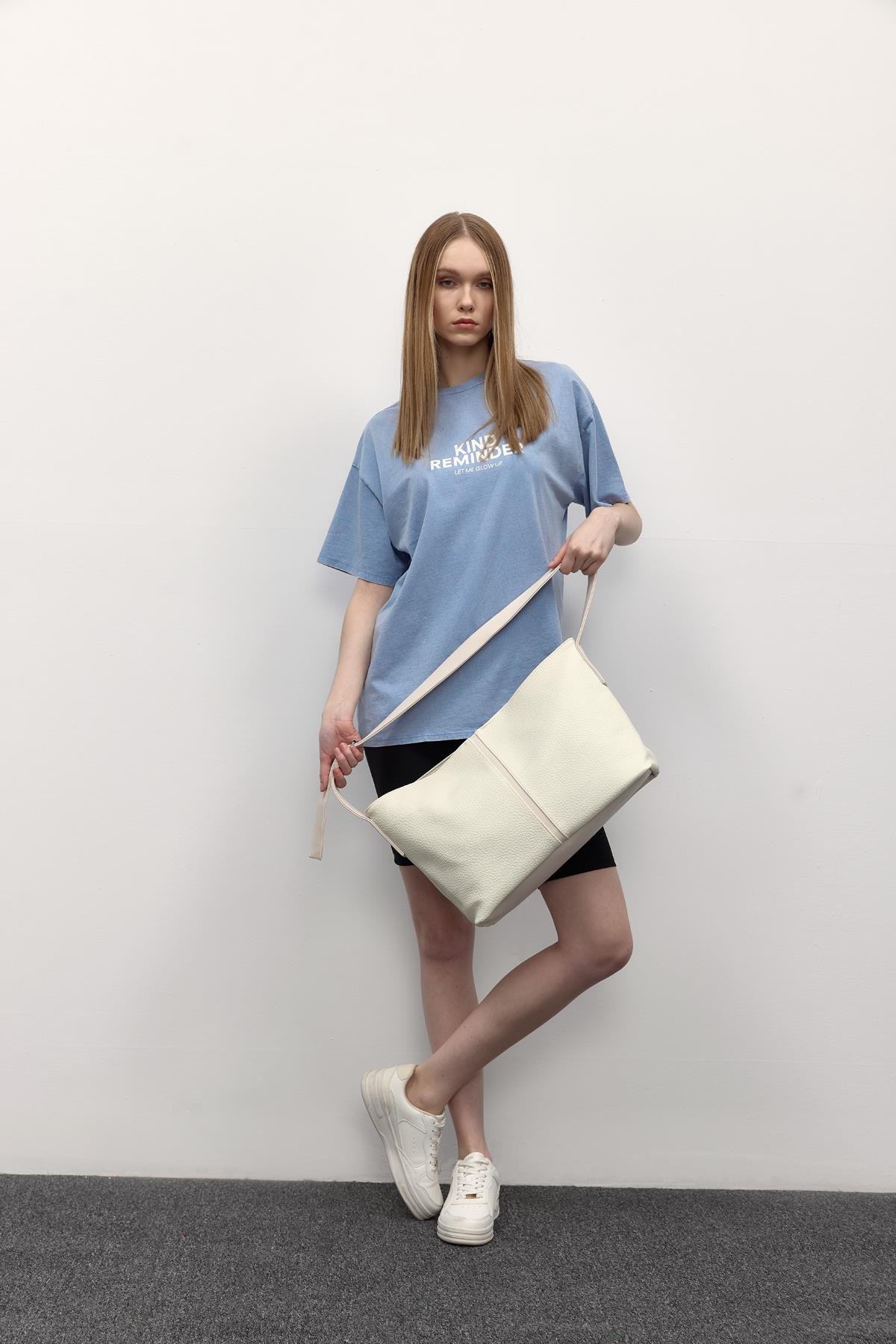 Suni Deri Omuz Çantası Agatha Beyaz