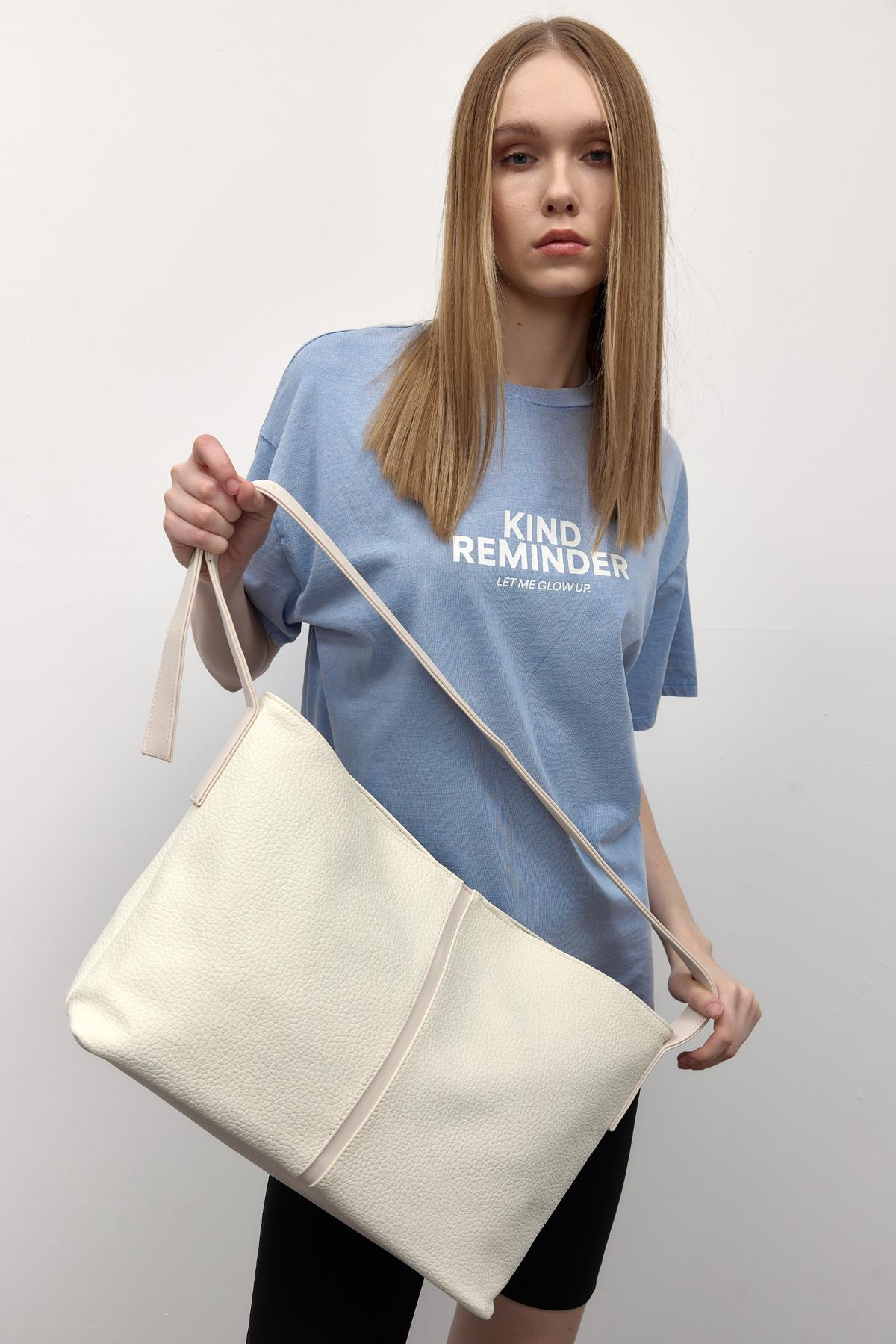 Suni Deri Omuz Çantası Agatha Beyaz