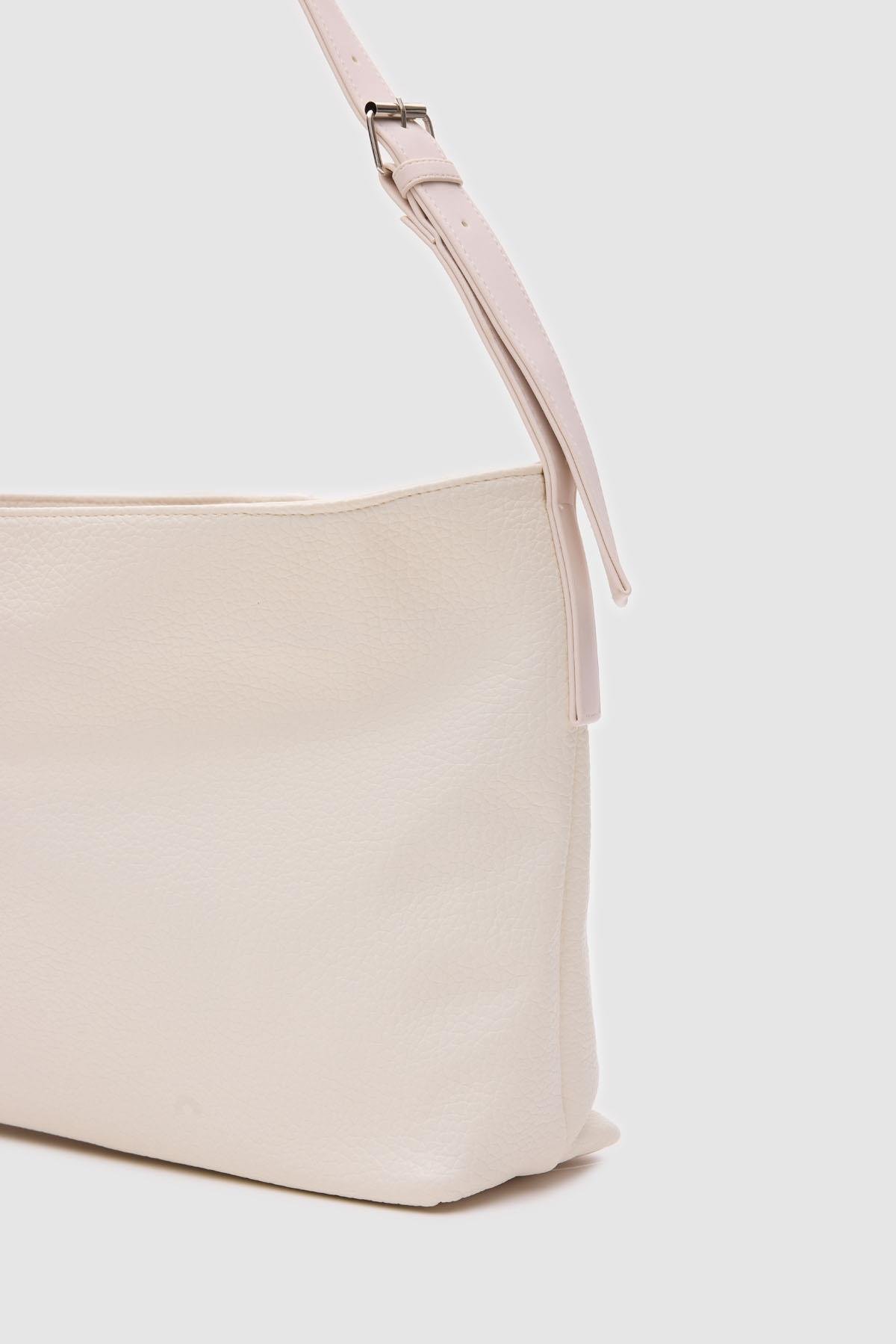 Suni Deri Omuz Çantası Agatha Beyaz