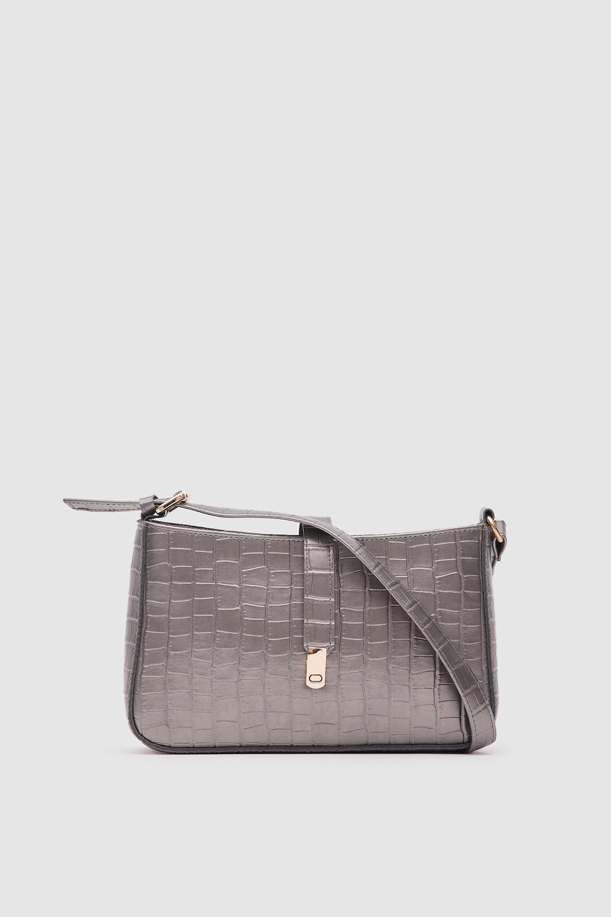 Tokalı Croco Baget Çanta Bella Gri