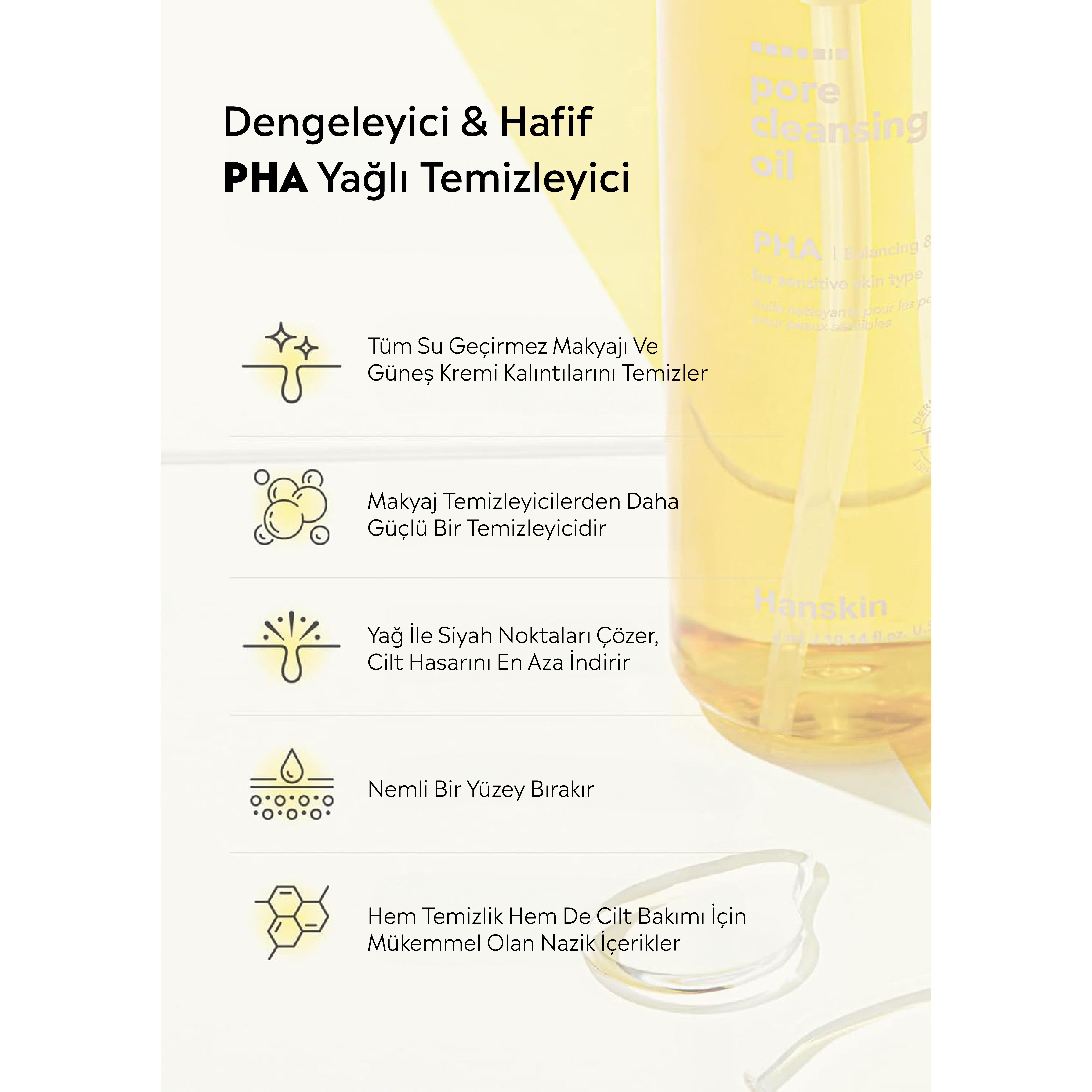  Hanskin Pore Cleansing Oil PHA-Hassas ve Toleranssız Ciltler/Gözenek ve Makyaj Temizleme Yağı[200ml]
