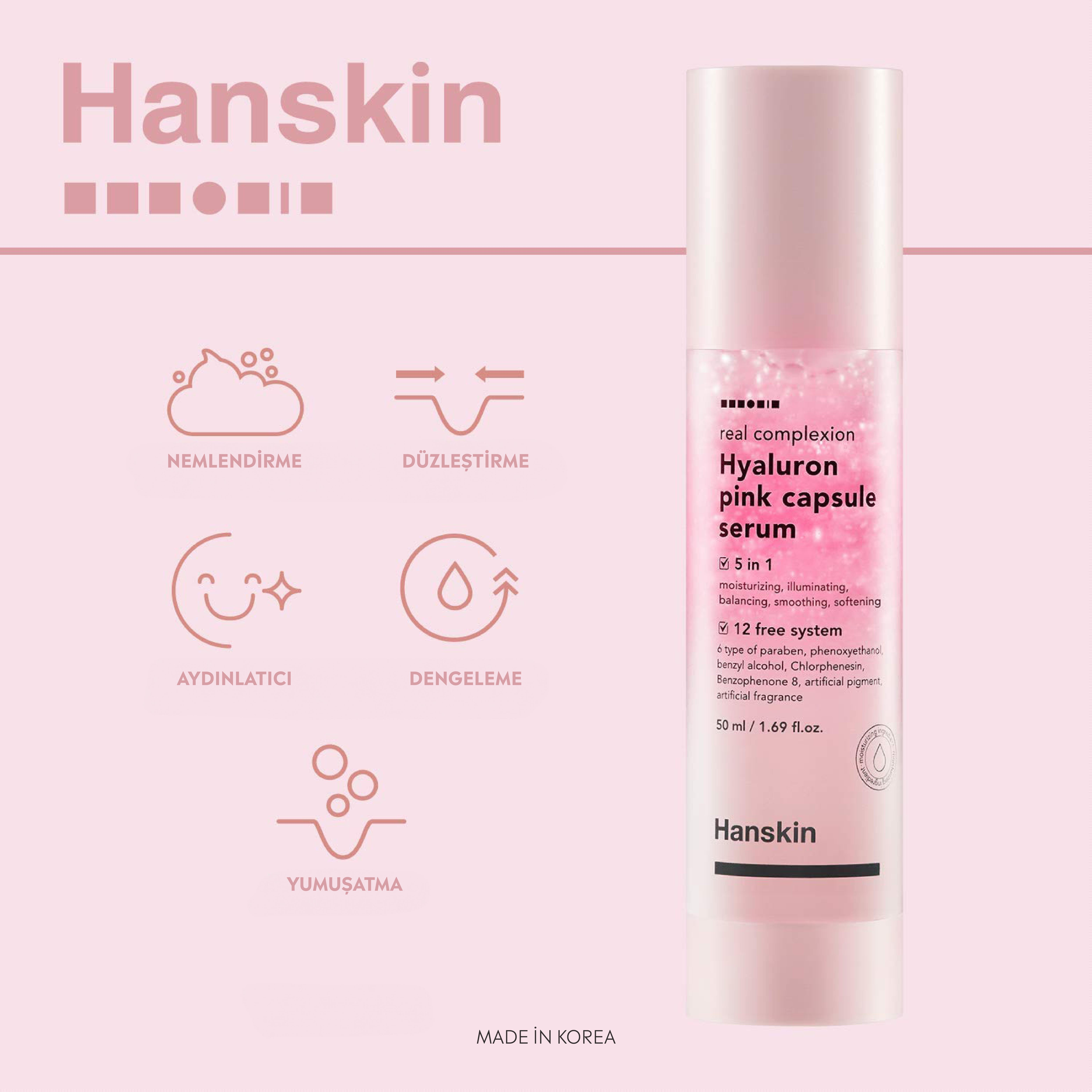 Hanskin Hyaluron Pink Capsule Serum-Pembe Yağ Kapsüllü Serum-(Nemlendirir,Pürüzsüzleştirir) [50 ml ]