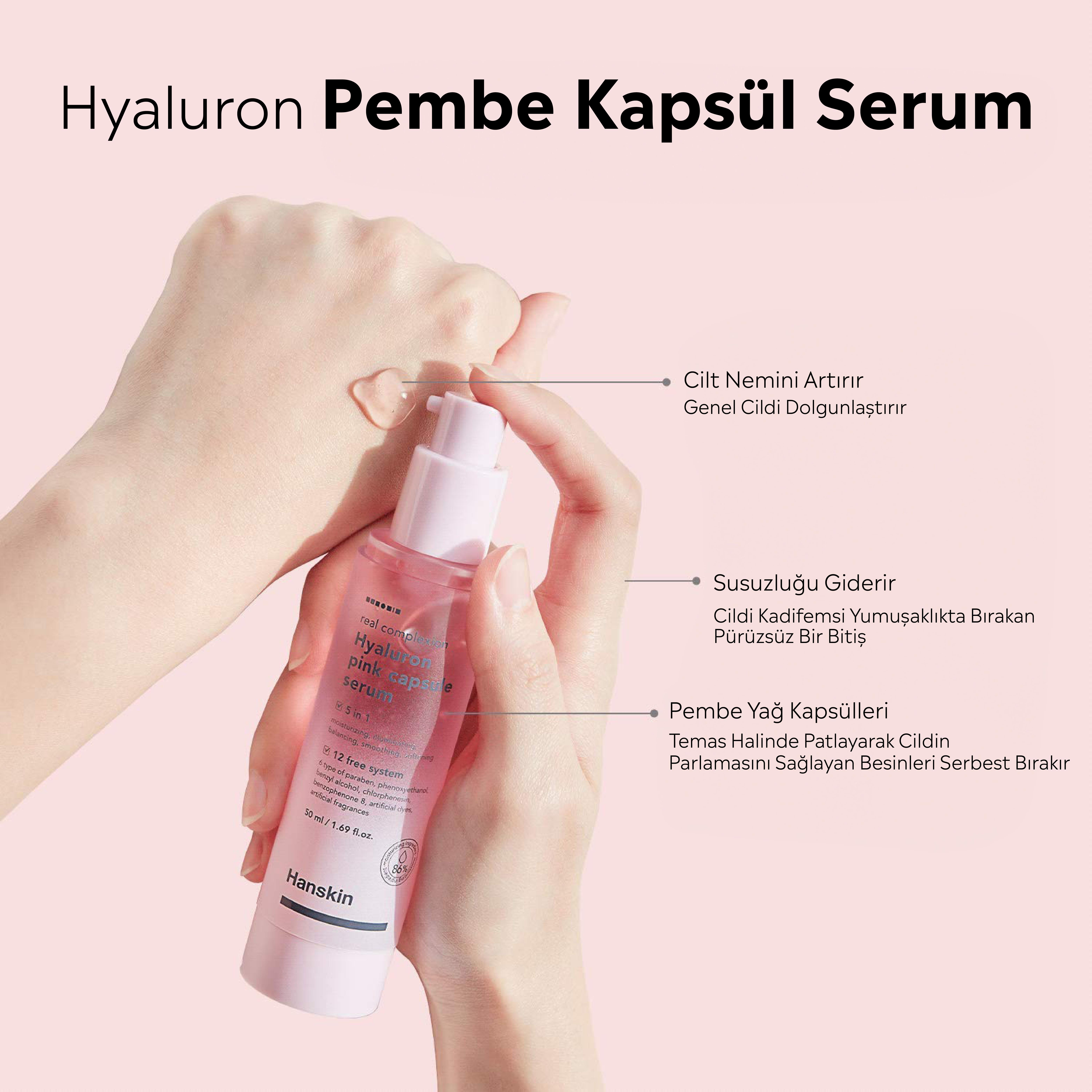 Hanskin Hyaluron Pink Capsule Serum-Pembe Yağ Kapsüllü Serum-(Nemlendirir,Pürüzsüzleştirir) [50 ml ]