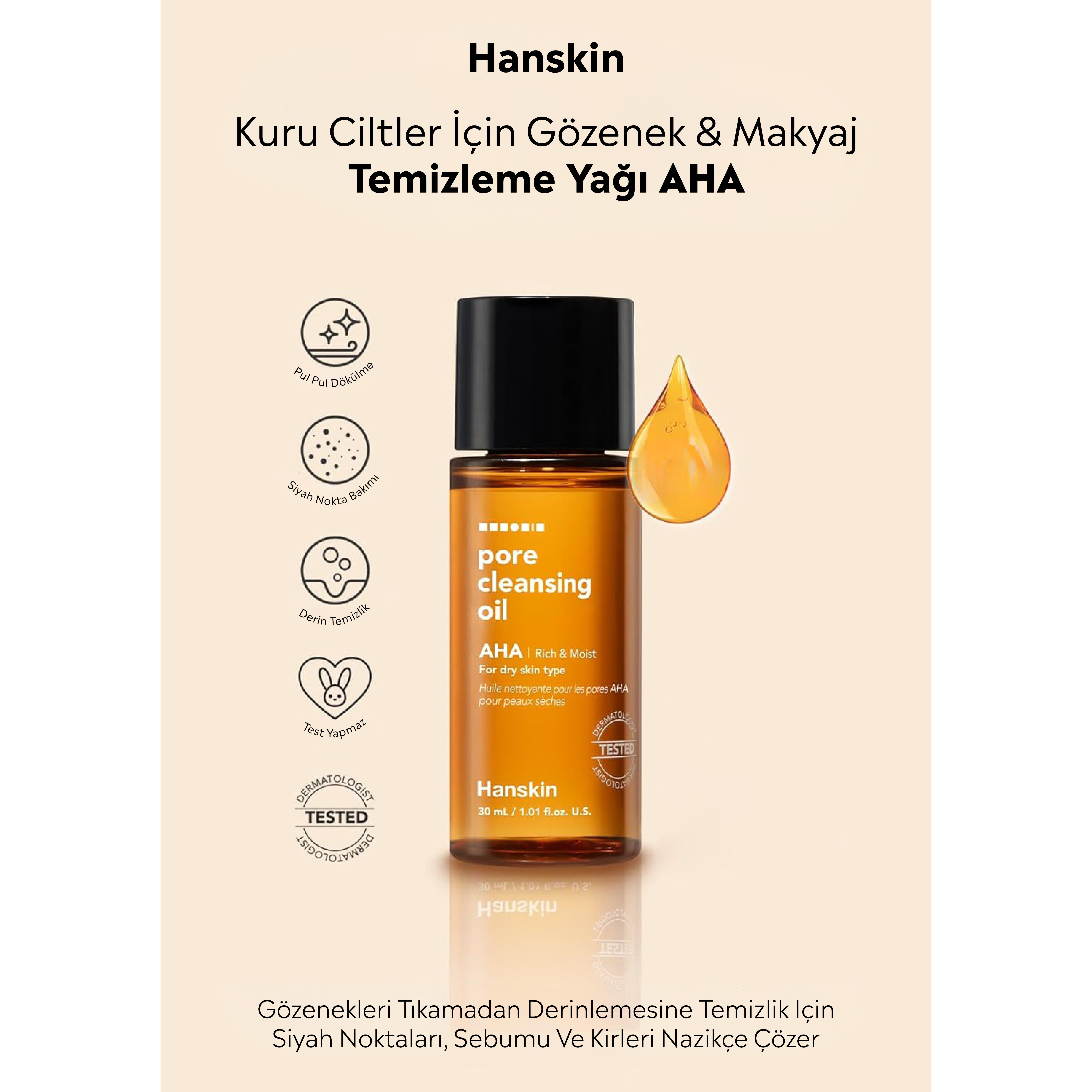 Hanskin Pore Cleansing Oil AHA - Kuru Ciltler İçin Gözenek ve Makyaj Temizleme Yağı Seyehat Boy [30 ml]