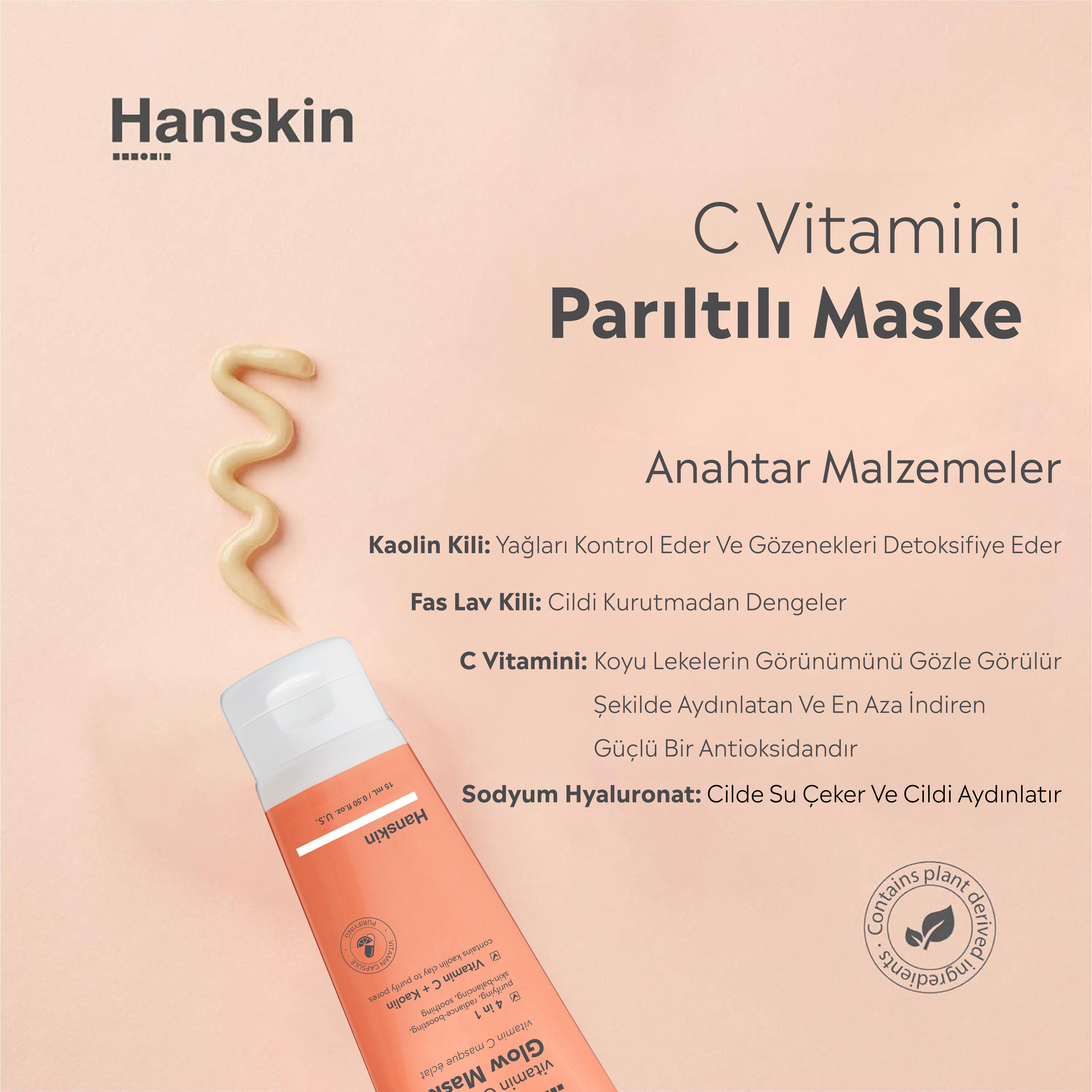 Hanskin Vitamin C Glow Mask-C Vitaminli Aydınlatıcı Maske(Siyah Nokta/Akne Karşıtı/Nemlendirici Seyehat Boy)15ml