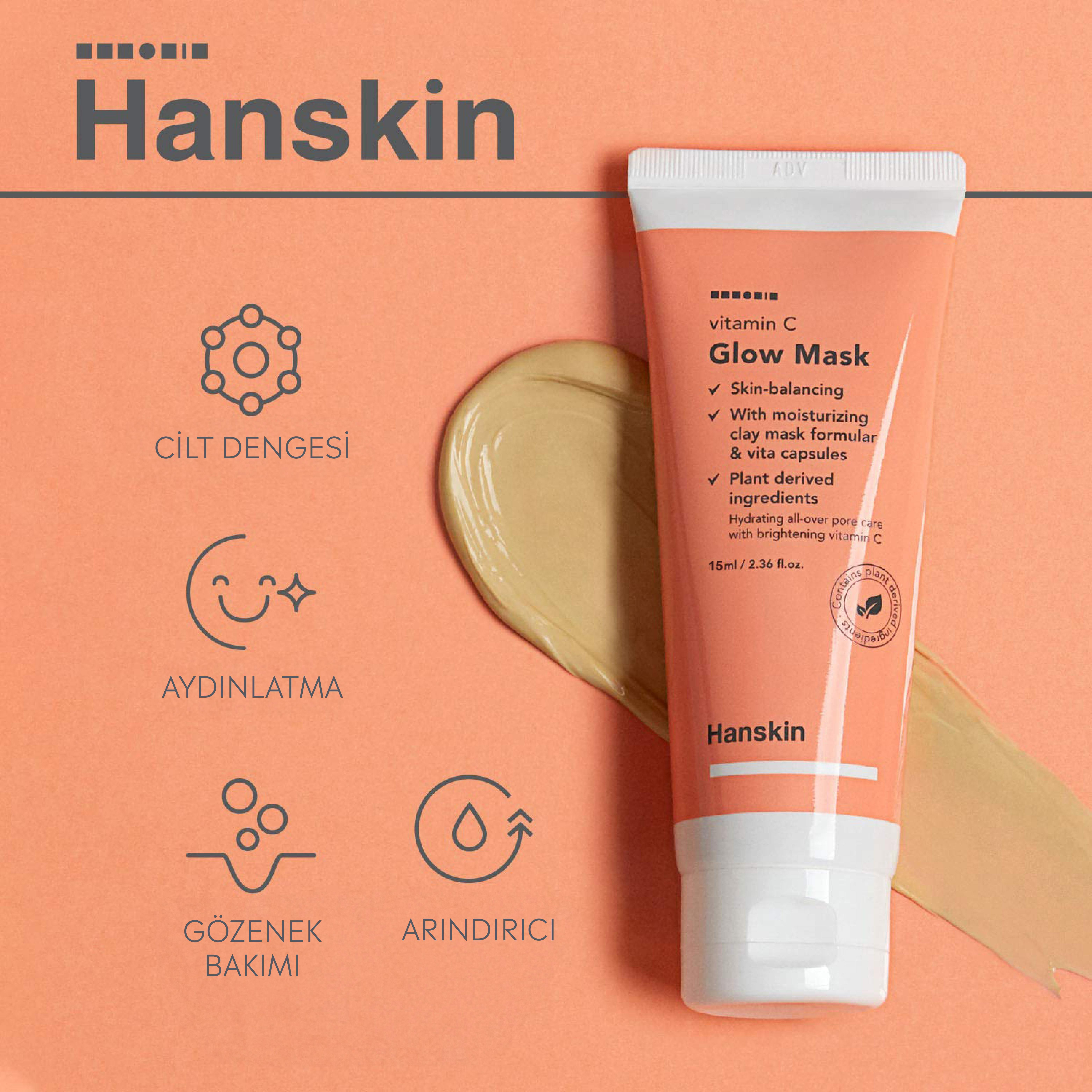 Hanskin Vitamin C Glow Mask-C Vitaminli Aydınlatıcı Maske(Siyah Nokta/Akne Karşıtı/Nemlendirici Seyehat Boy)15ml