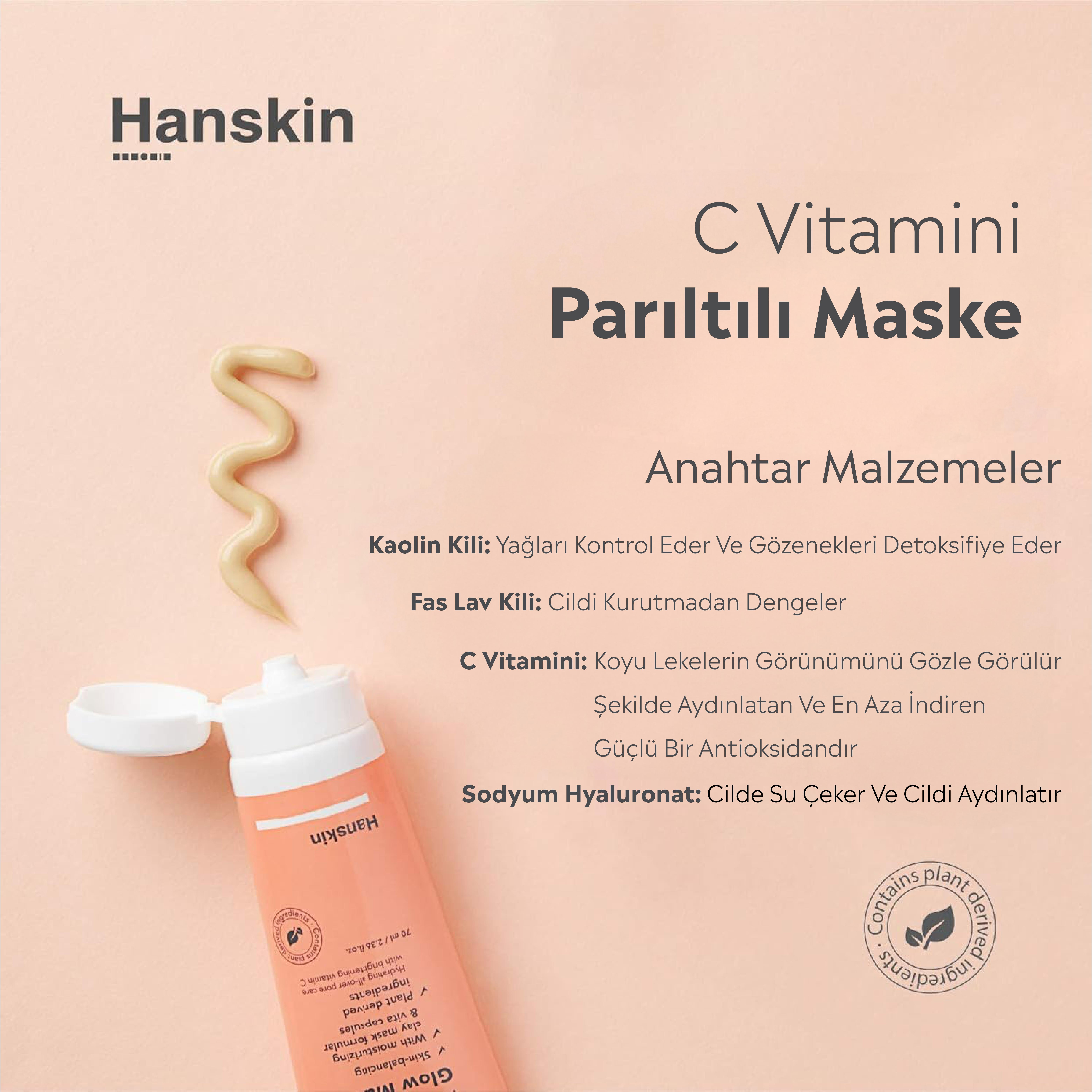 Hanskin Vitamin C Glow Mask-C Vitaminli Aydınlatıcı Maske(Siyah Nokta/Akne Karşıtı/Nemlendirici)70ml