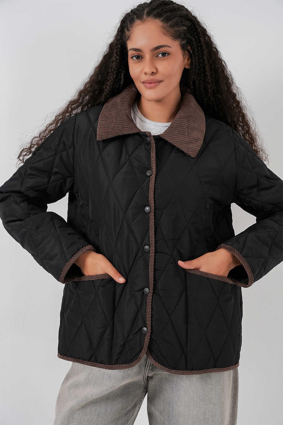 5226 Kapitone Oversize Mont - Siyah
