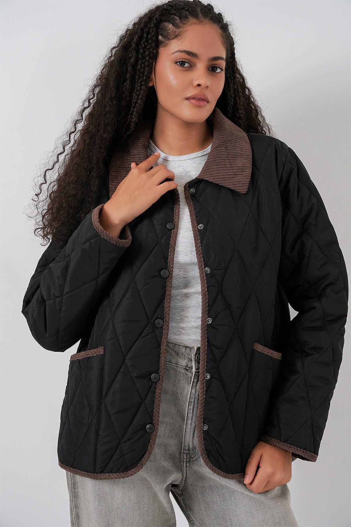 5226 Kapitone Oversize Mont - Siyah