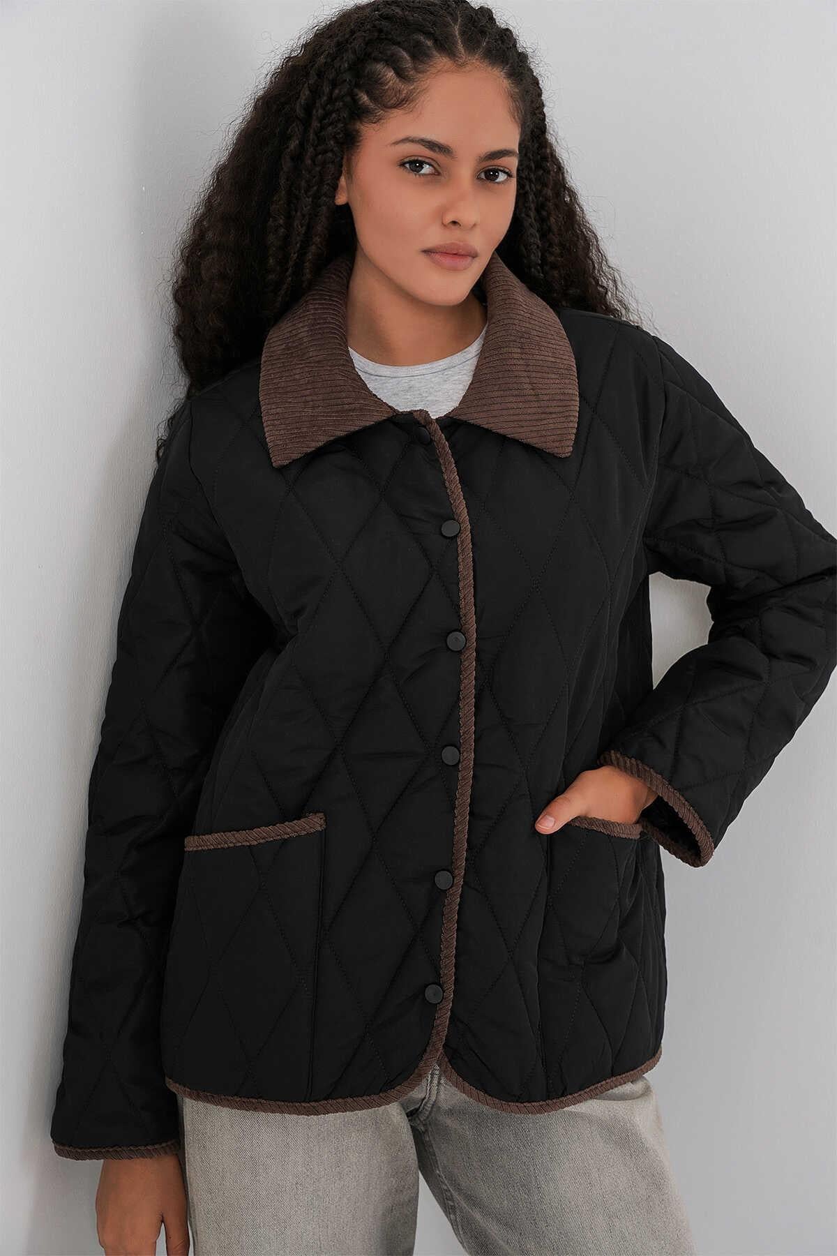 5226 Kapitone Oversize Mont - Siyah