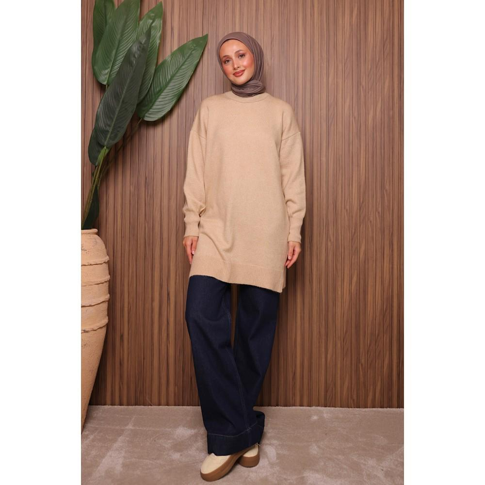 7010 Yumoş Triko Tunik - Bej